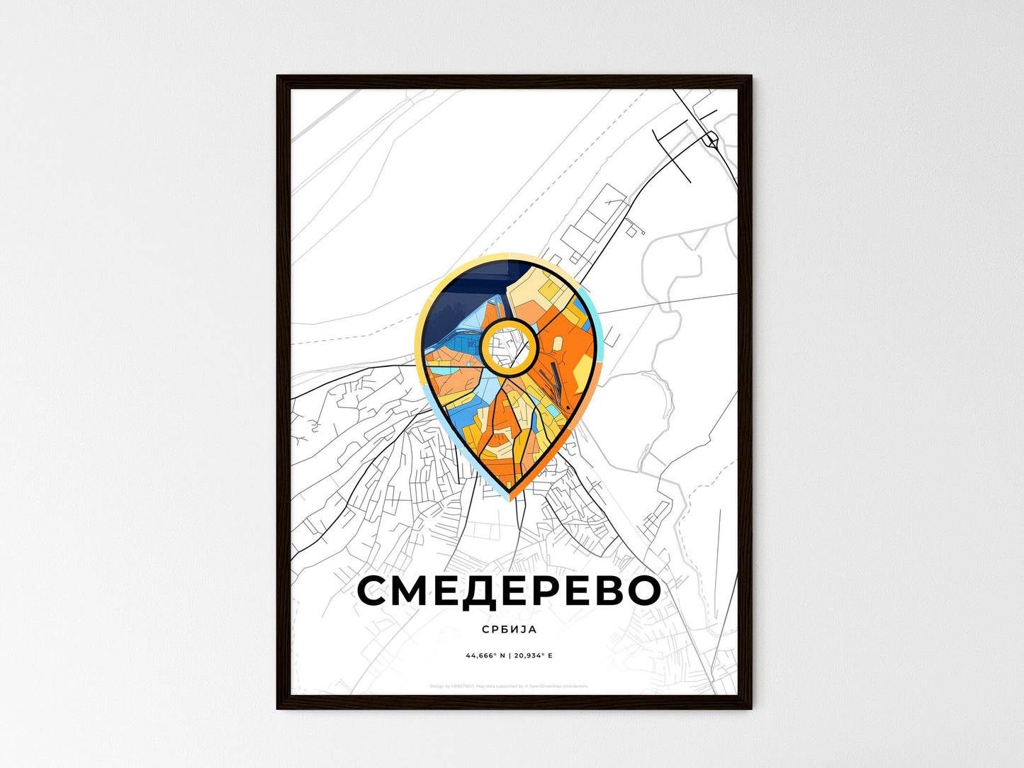 Smederevo Serbia wedding art map with pointer icon