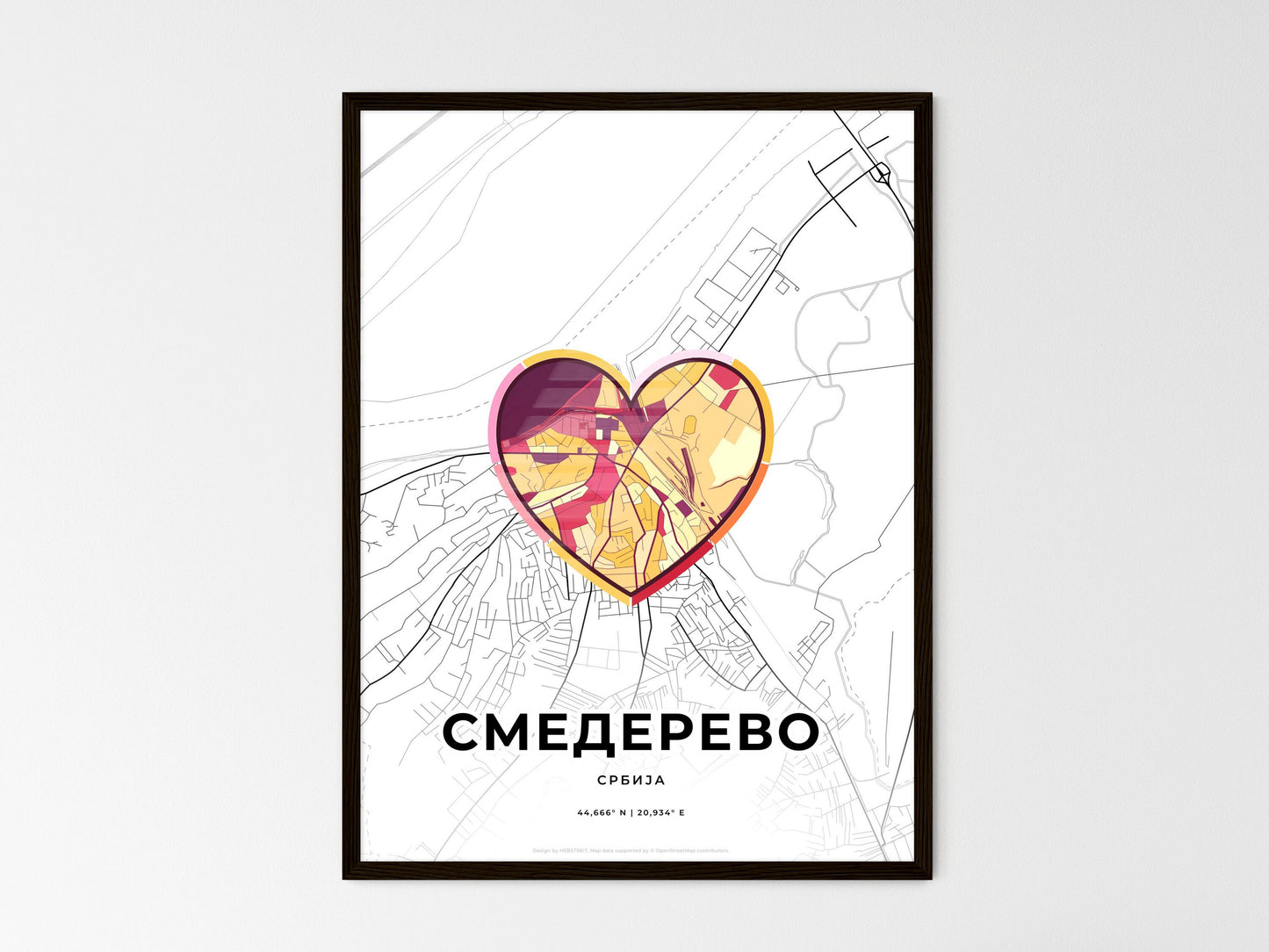 Smederevo Serbia wedding art map with heart icon