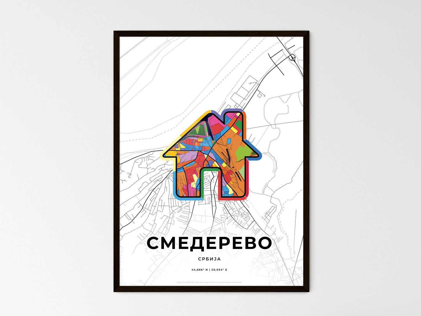 Smederevo Serbia wedding art map with home icon