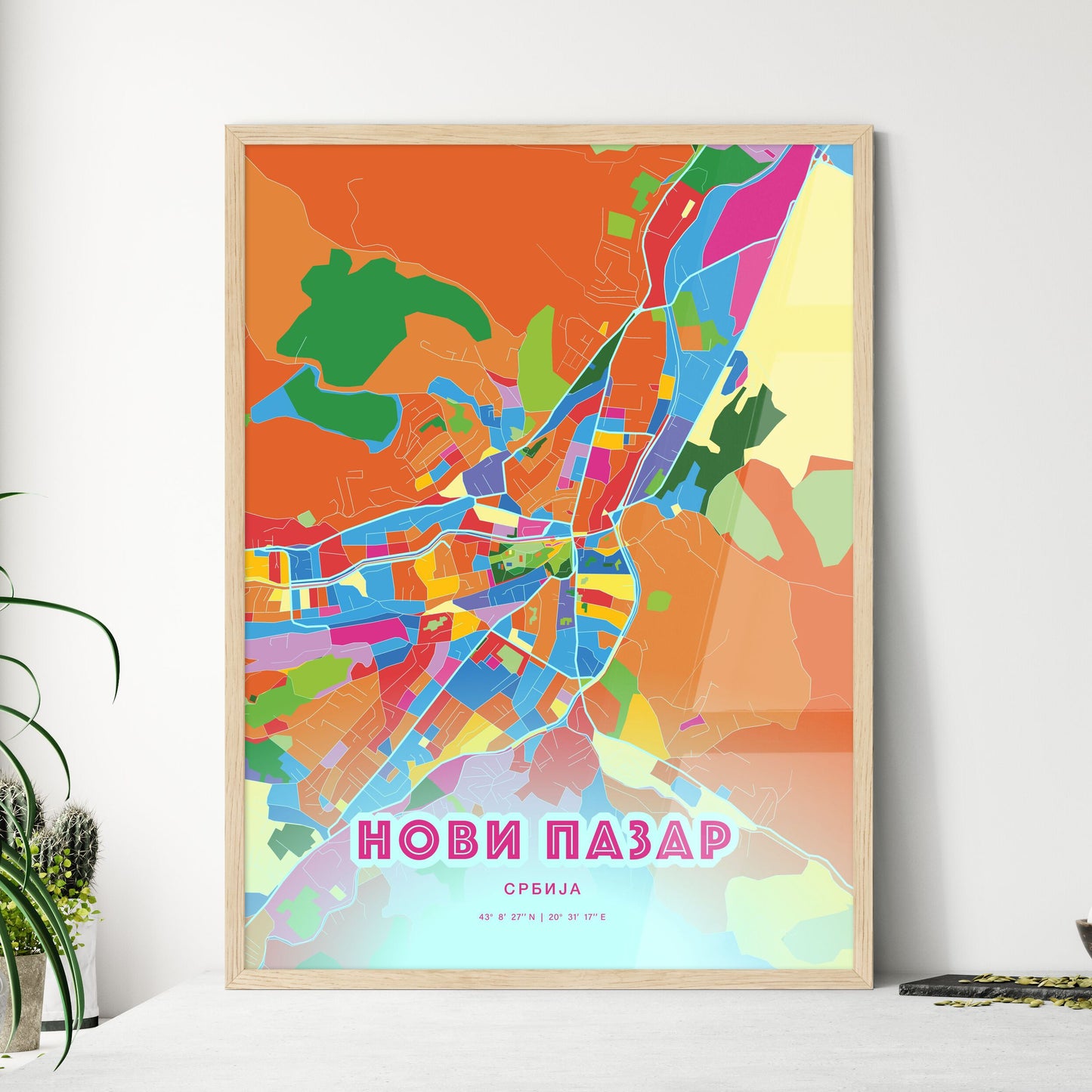 Colorful NOVI PAZAR SERBIA Fine Art Map Crazy Colors