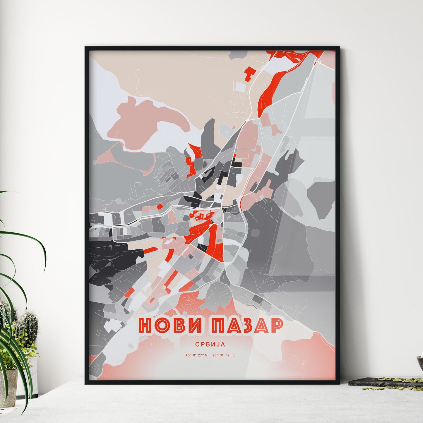 Colorful NOVI PAZAR SERBIA Fine Art Map Modern