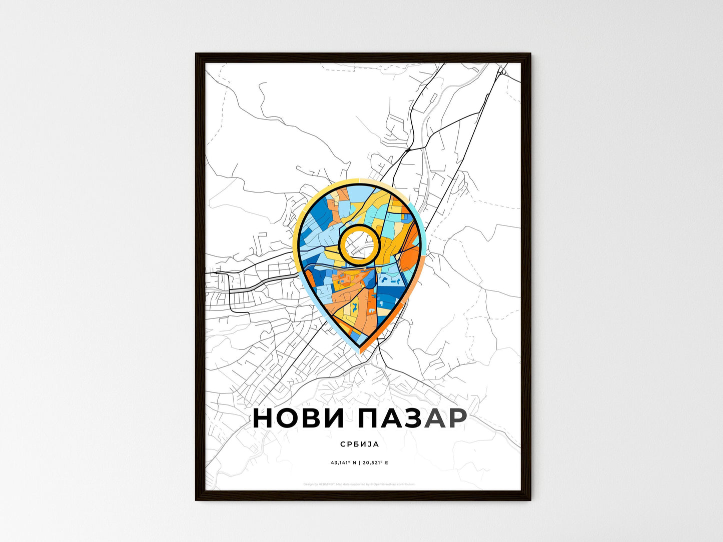 Novi Pazar Serbia wedding art map with pointer icon