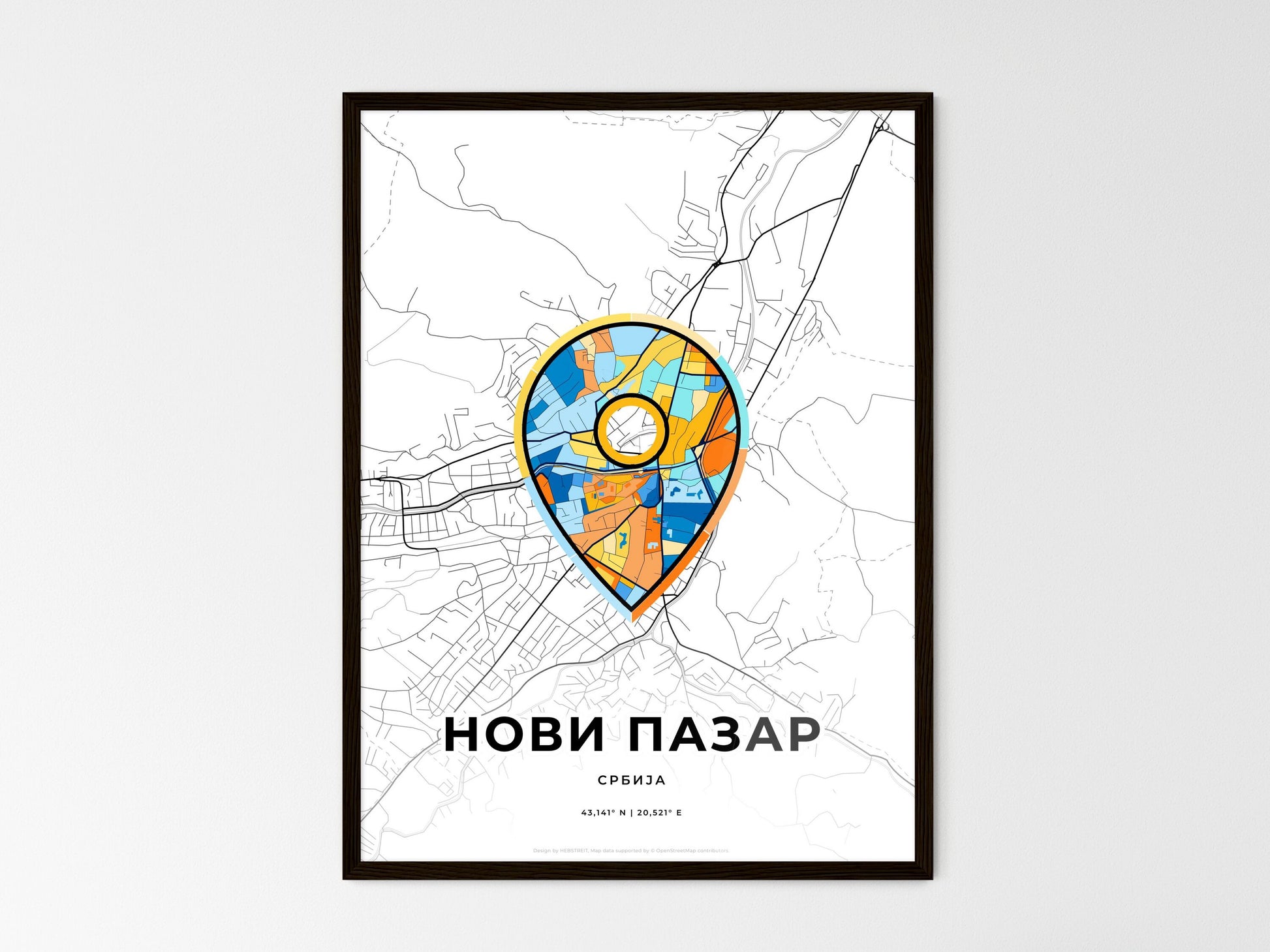 Novi Pazar Serbia wedding art map with pointer icon