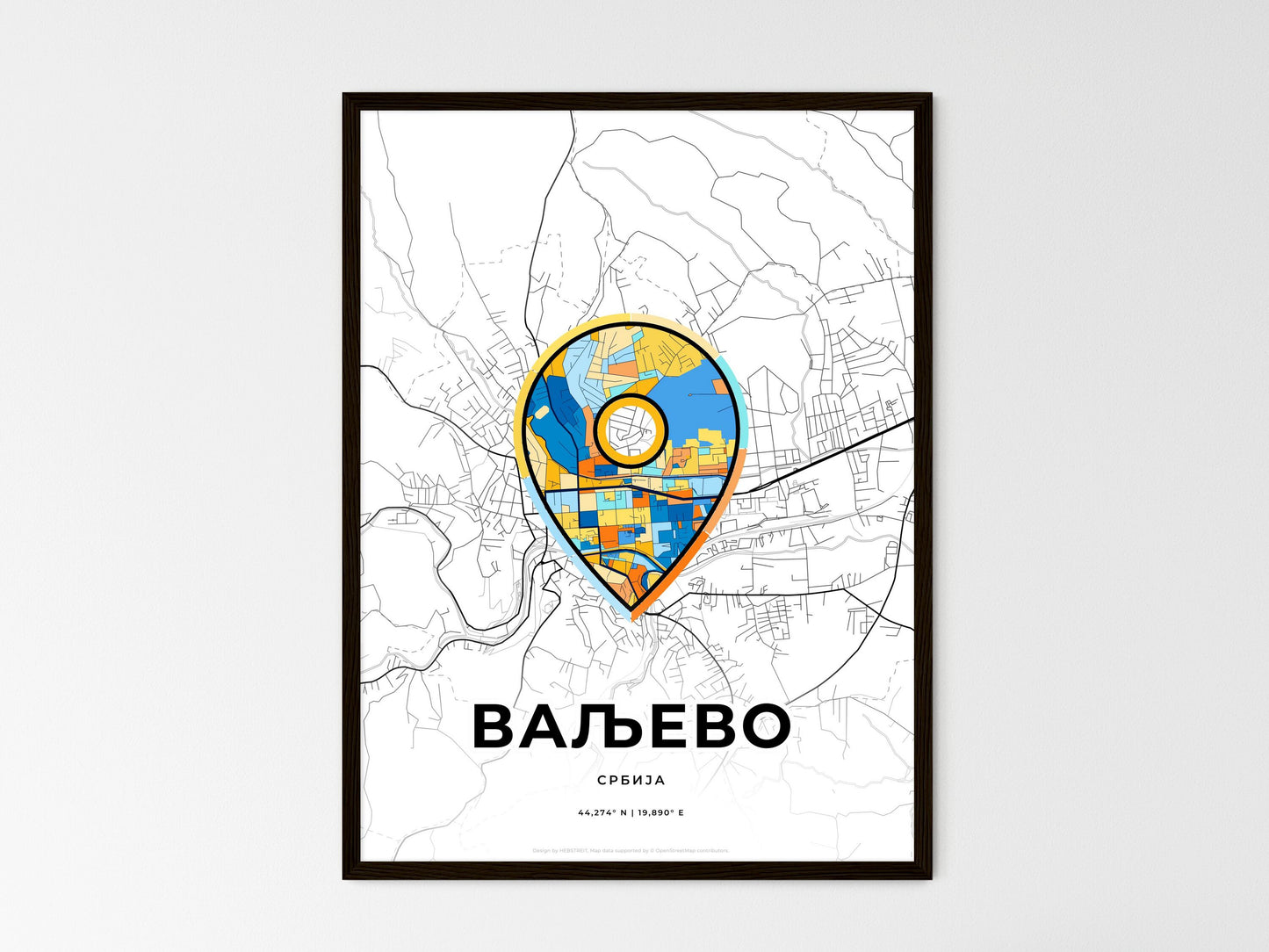 Valjevo Serbia wedding art map with pointer icon