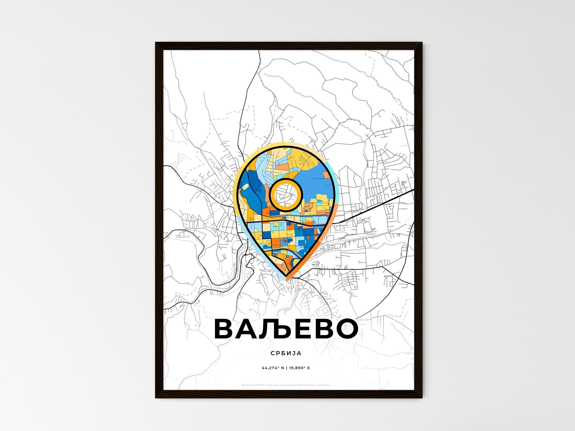 Valjevo Serbia wedding art map with pointer icon