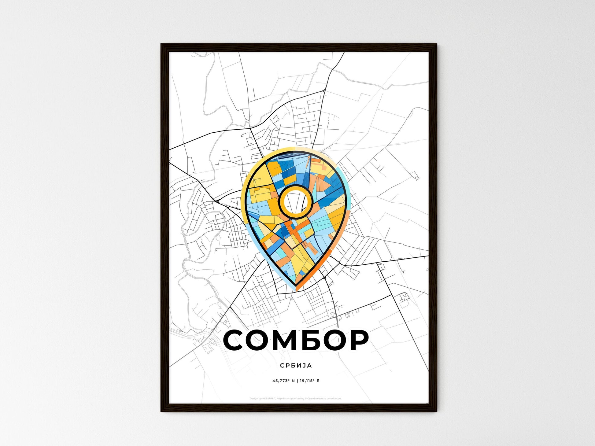 Sombor Serbia wedding art map with pointer icon