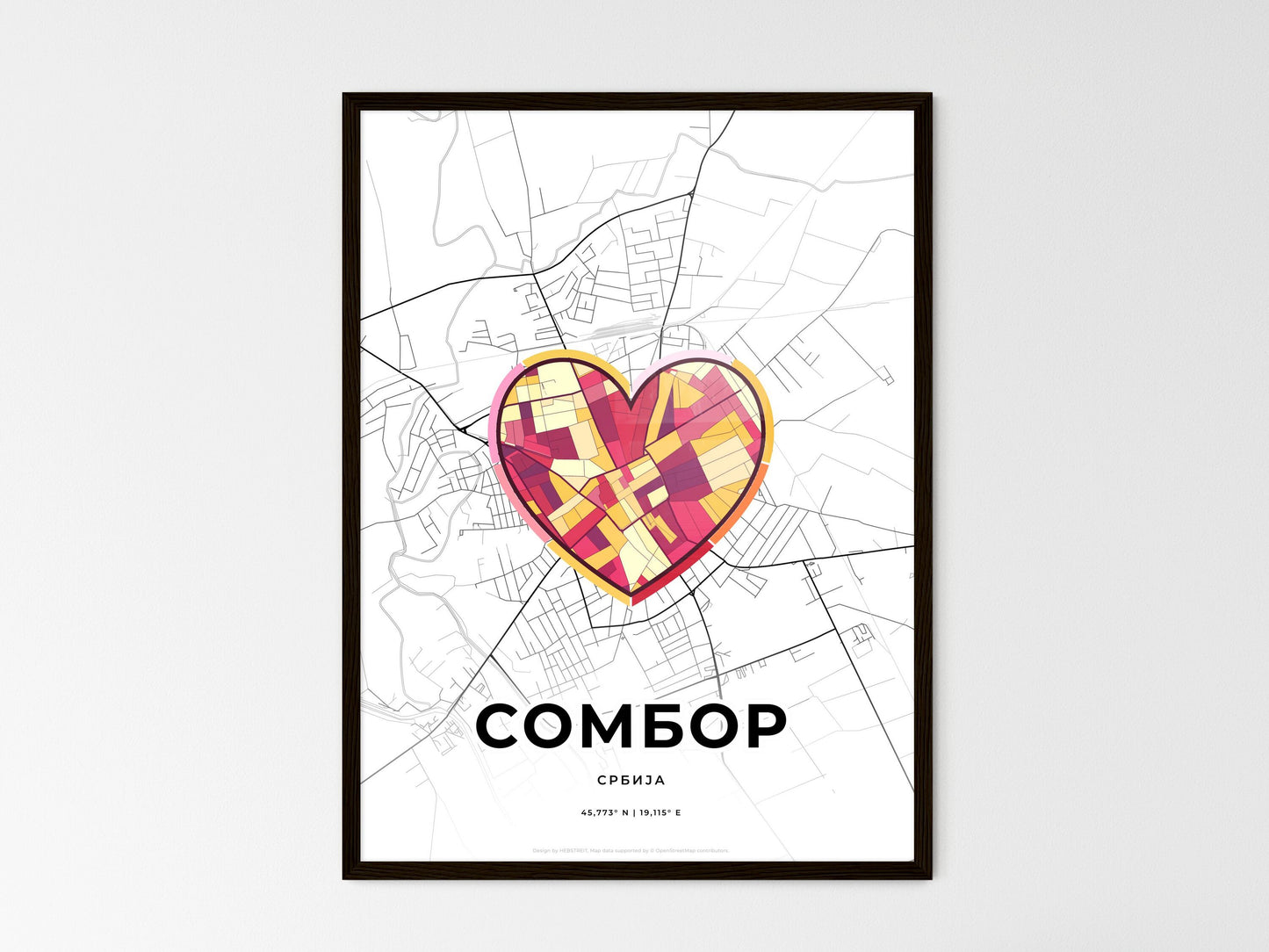 Sombor Serbia wedding art map with heart icon