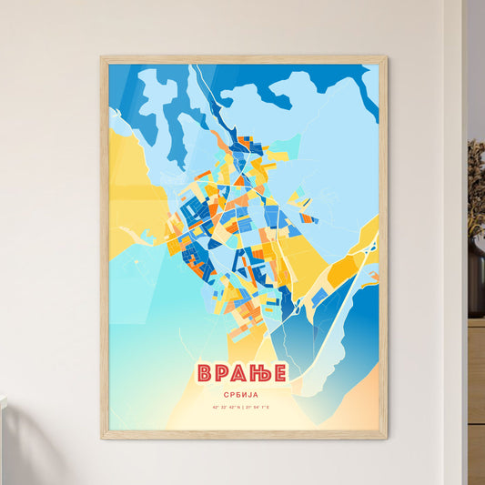 Colorful VRANJE SERBIA Fine Art Map Blue Orange