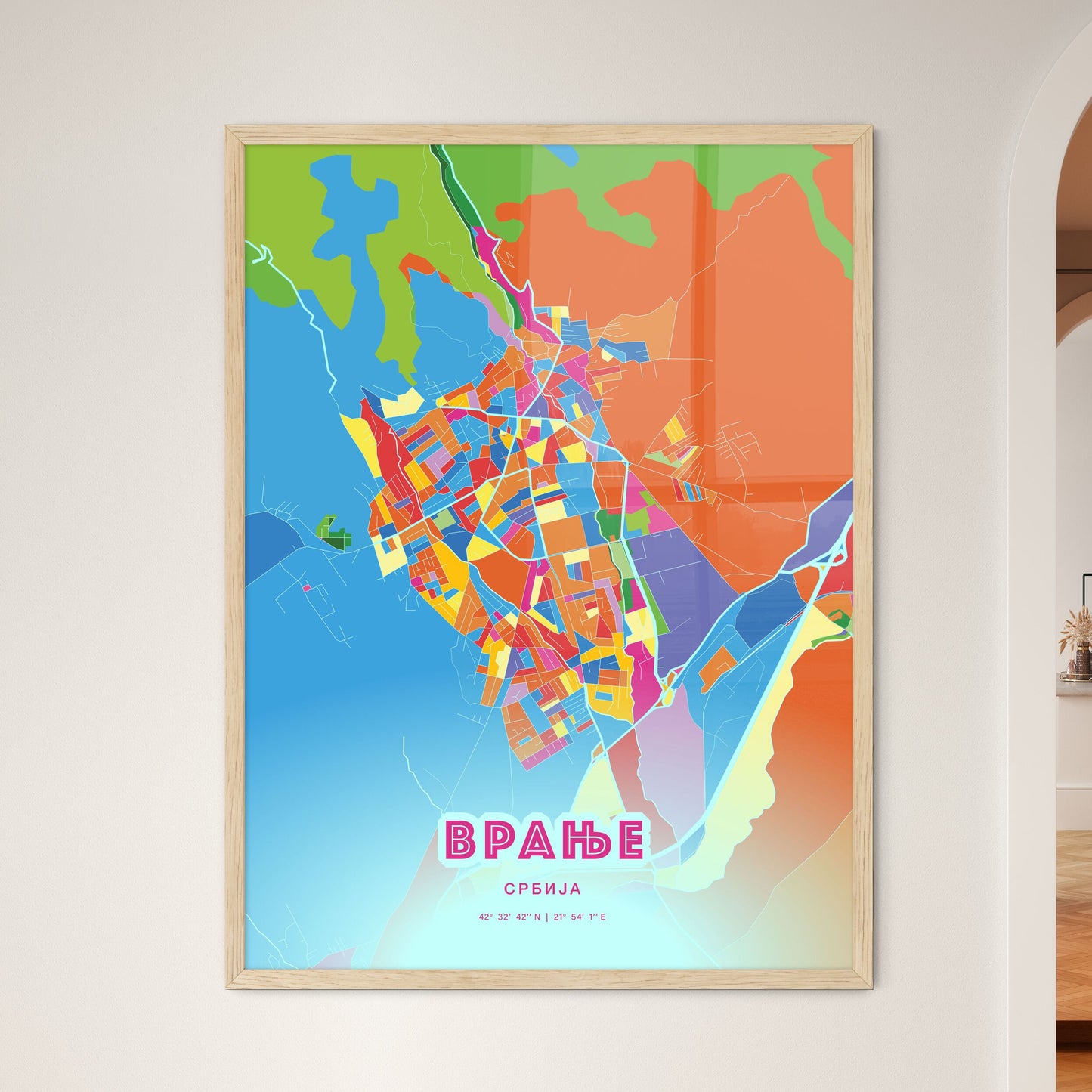 Colorful VRANJE SERBIA Fine Art Map Crazy Colors