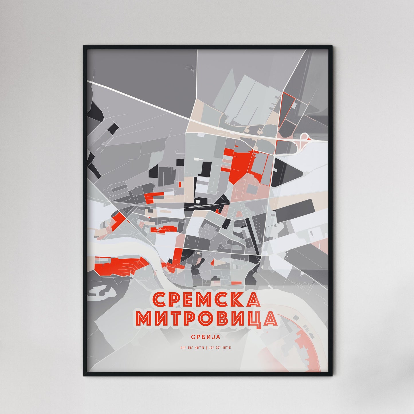 Colorful SREMSKA MITROVICA SERBIA Fine Art Map Modern