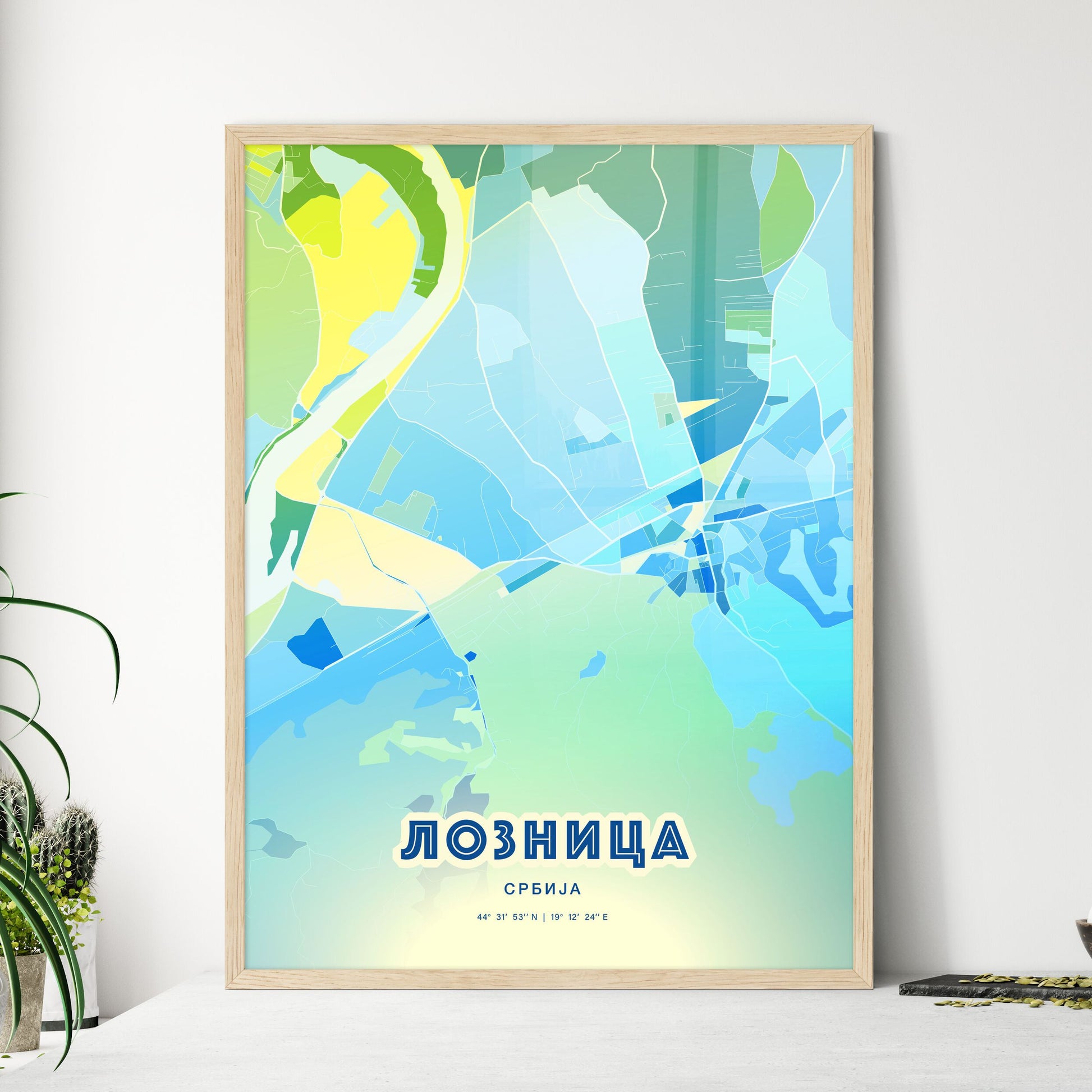 Colorful LOZNICA SERBIA Fine Art Map Cool Blue