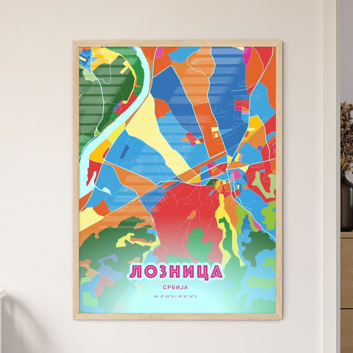 Colorful LOZNICA SERBIA Fine Art Map Crazy Colors