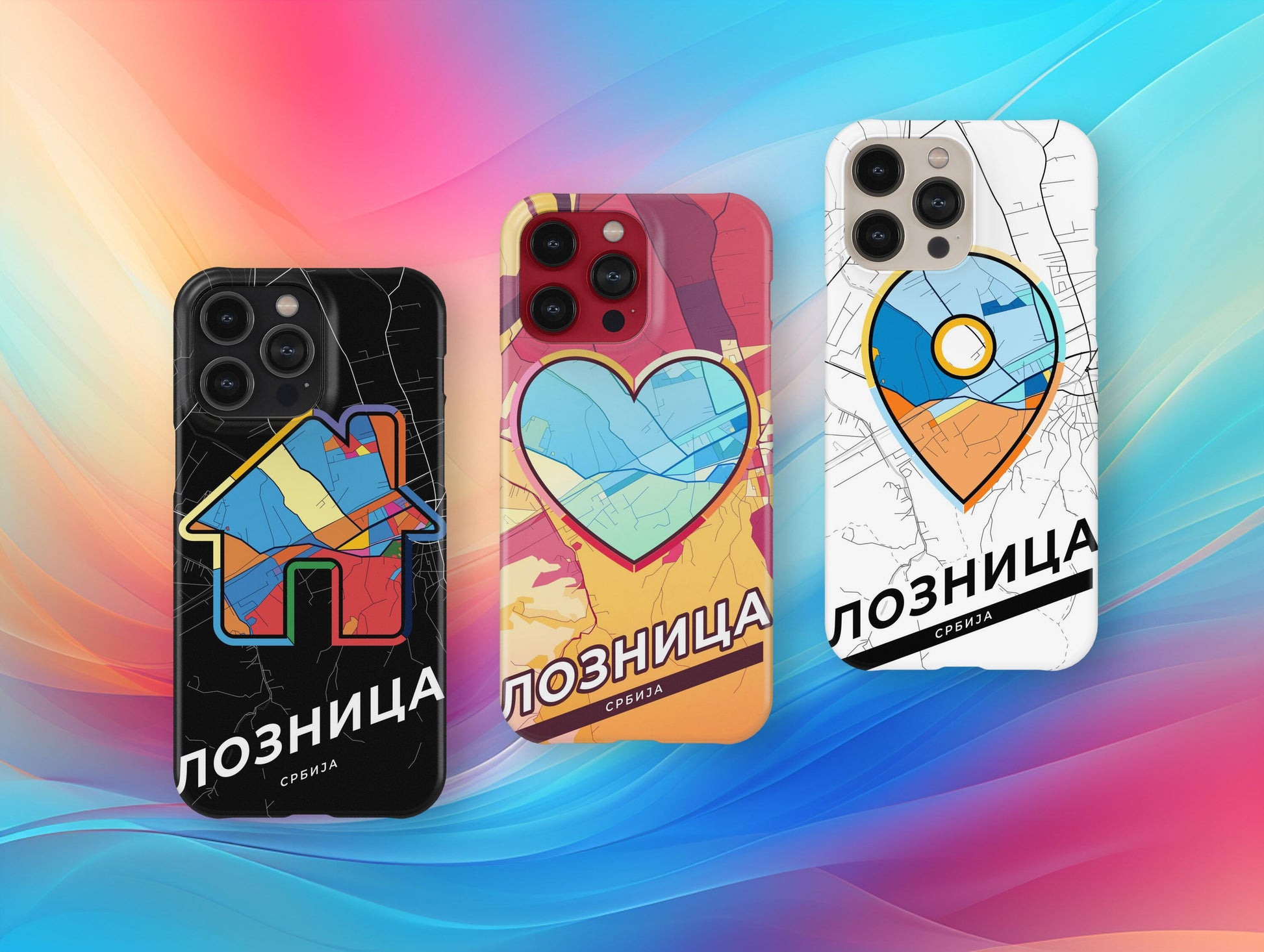 Loznica Serbia slim phone case with colorful icon. Birthday, wedding or housewarming gift. Couple match cases.