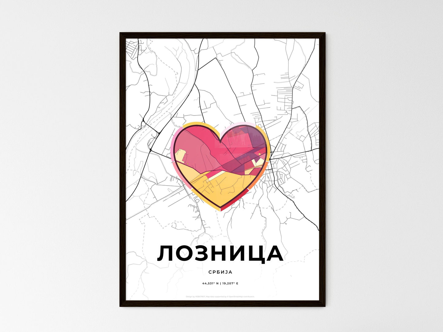 Loznica Serbia wedding art map with heart icon