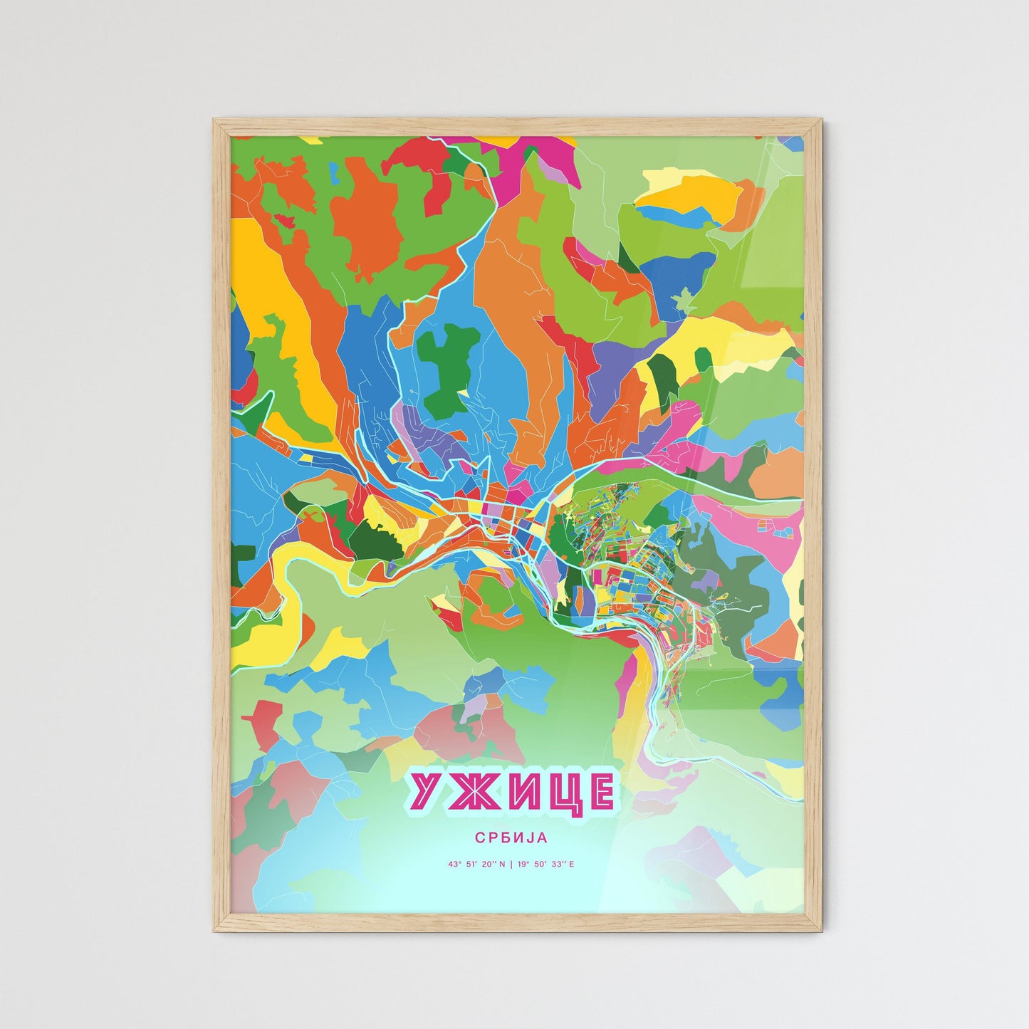 Colorful UŽICE SERBIA Fine Art Map Crazy Colors