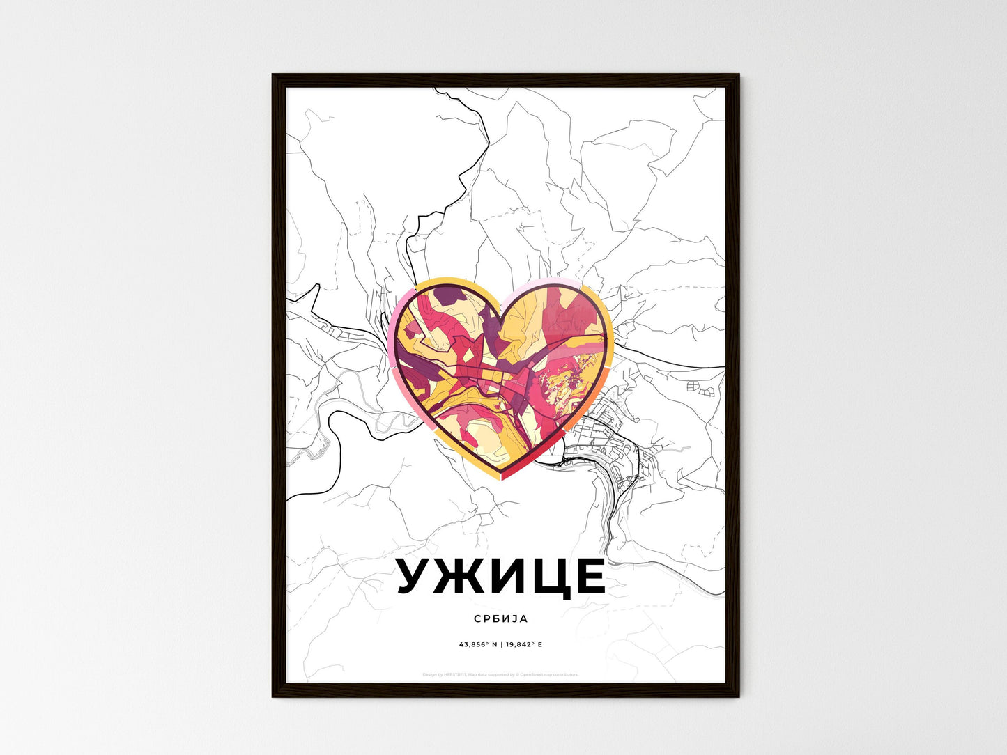 Užice Serbia wedding art map with heart icon