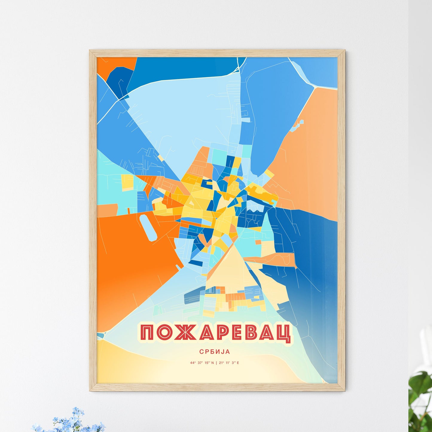 Colorful POŽAREVAC SERBIA Fine Art Map Blue Orange