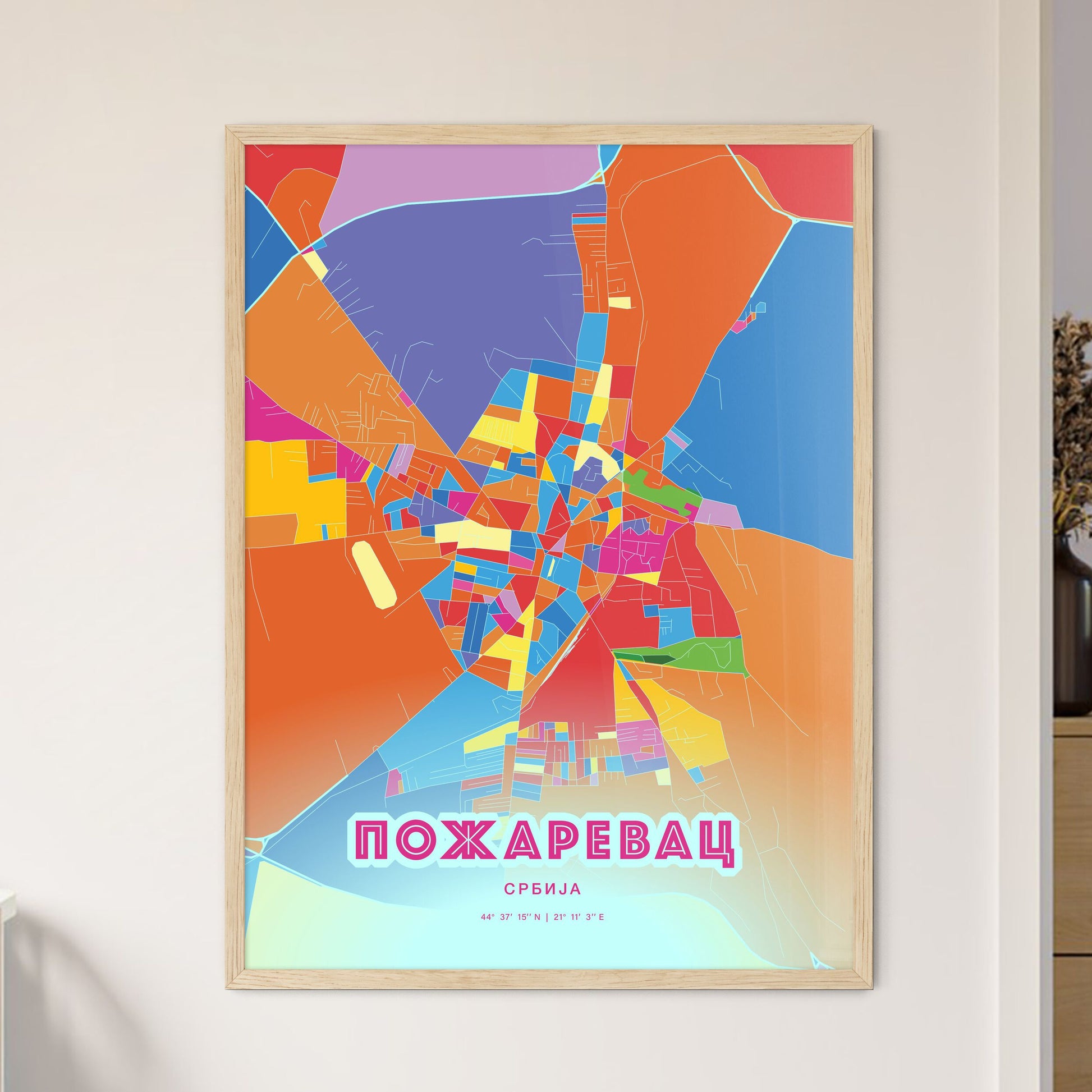 Colorful POŽAREVAC SERBIA Fine Art Map Crazy Colors