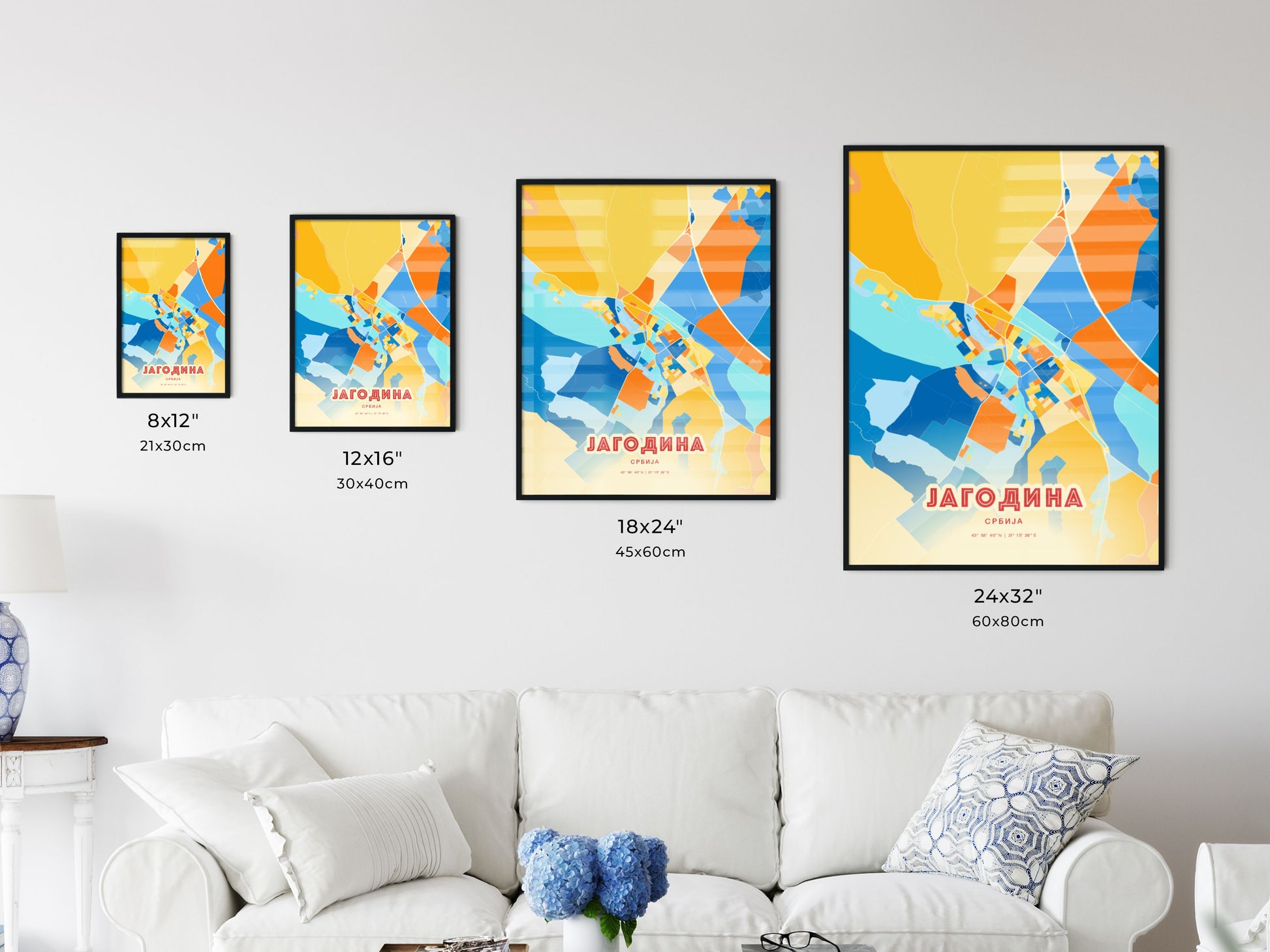 Colorful JAGODINA SERBIA Fine Art Map Blue Orange