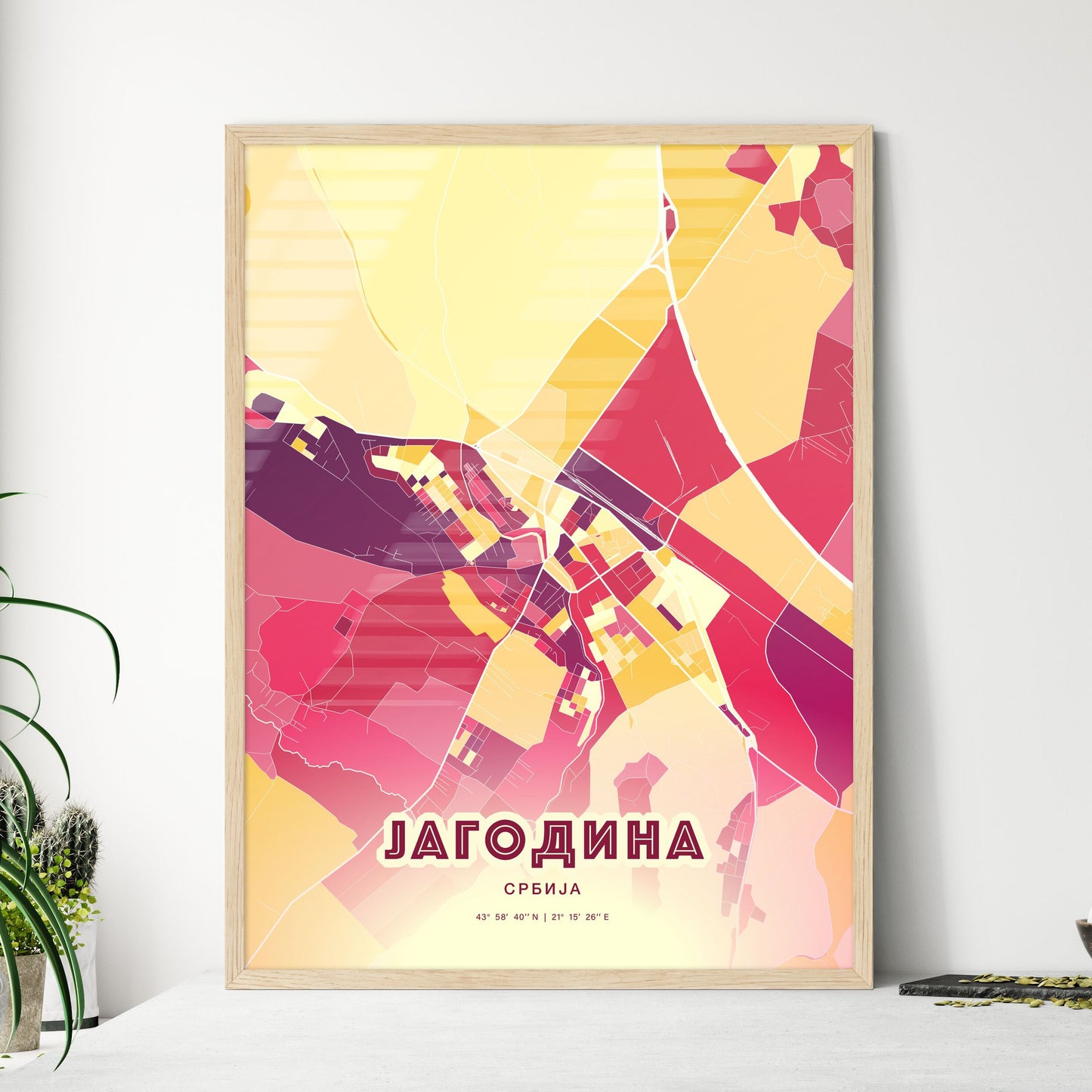 Colorful JAGODINA SERBIA Fine Art Map Hot Red