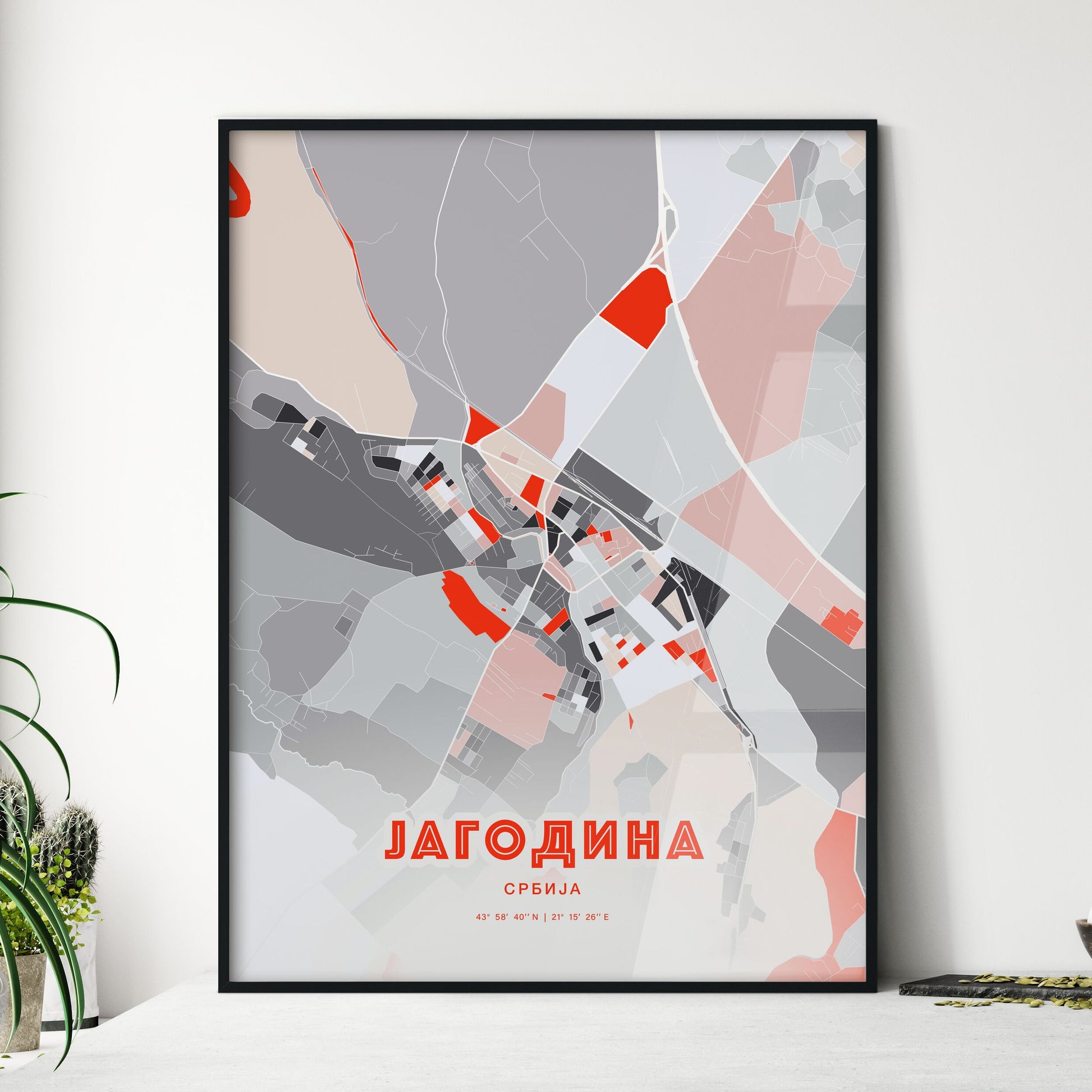 Colorful JAGODINA SERBIA Fine Art Map Modern