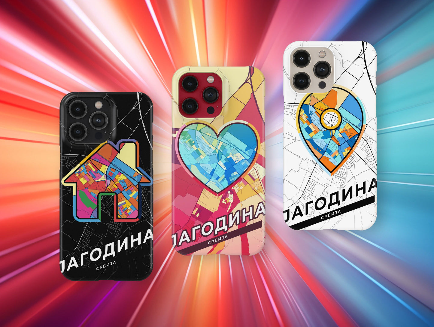 Jagodina Serbia slim phone case with colorful icon. Birthday, wedding or housewarming gift. Couple match cases.