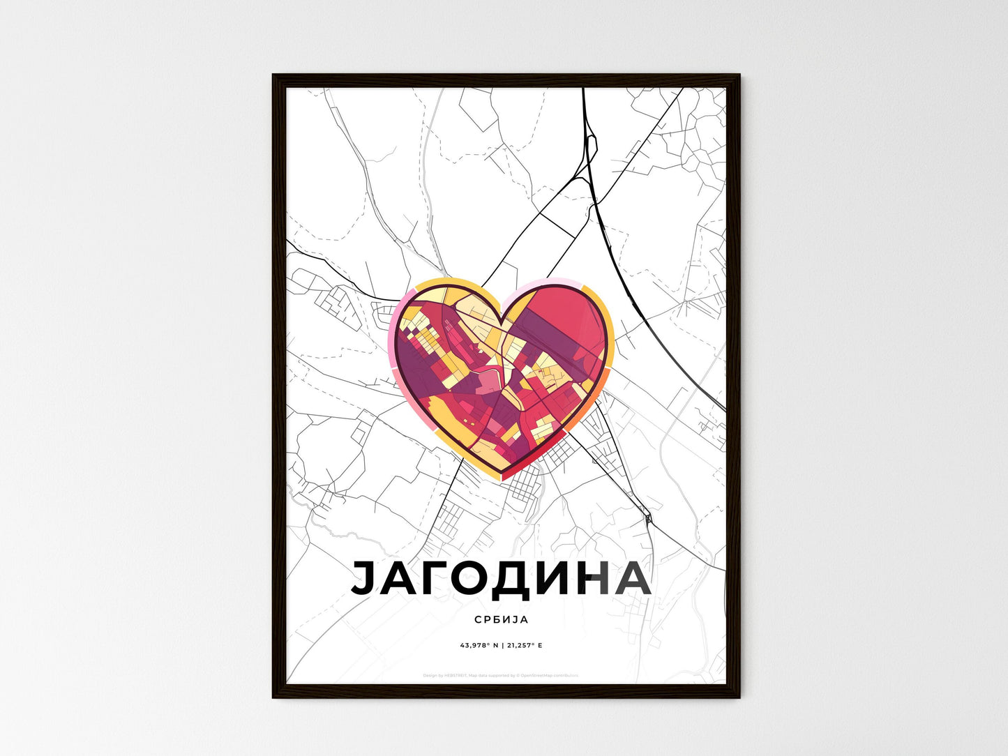 Jagodina Serbia wedding art map with heart icon