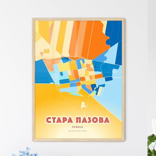 Colorful STARA PAZOVA SERBIA Fine Art Map Blue Orange