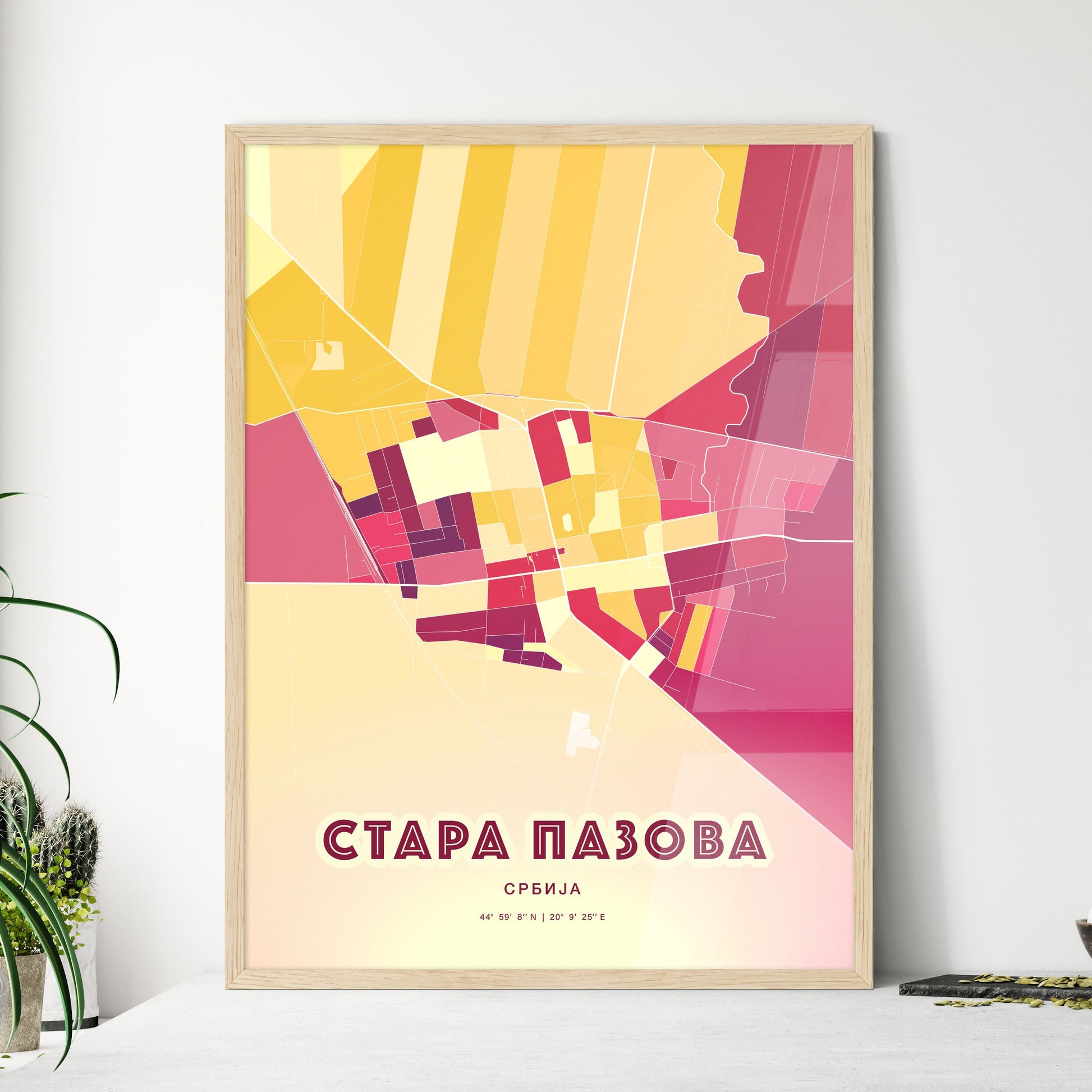 Colorful STARA PAZOVA SERBIA Fine Art Map Hot Red