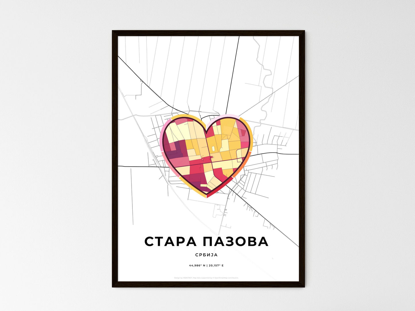 Stara Pazova Serbia wedding art map with heart icon