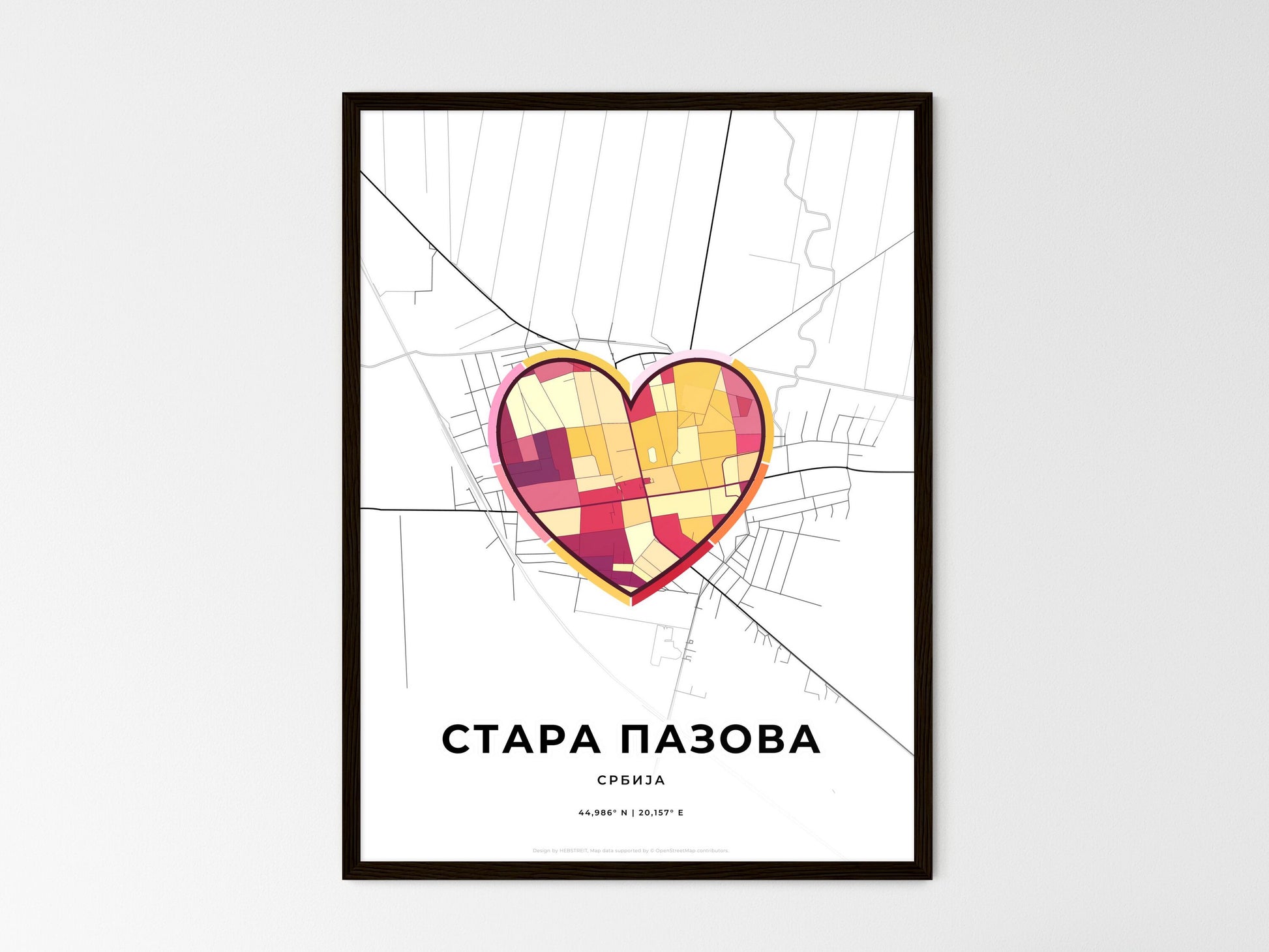 Stara Pazova Serbia wedding art map with heart icon