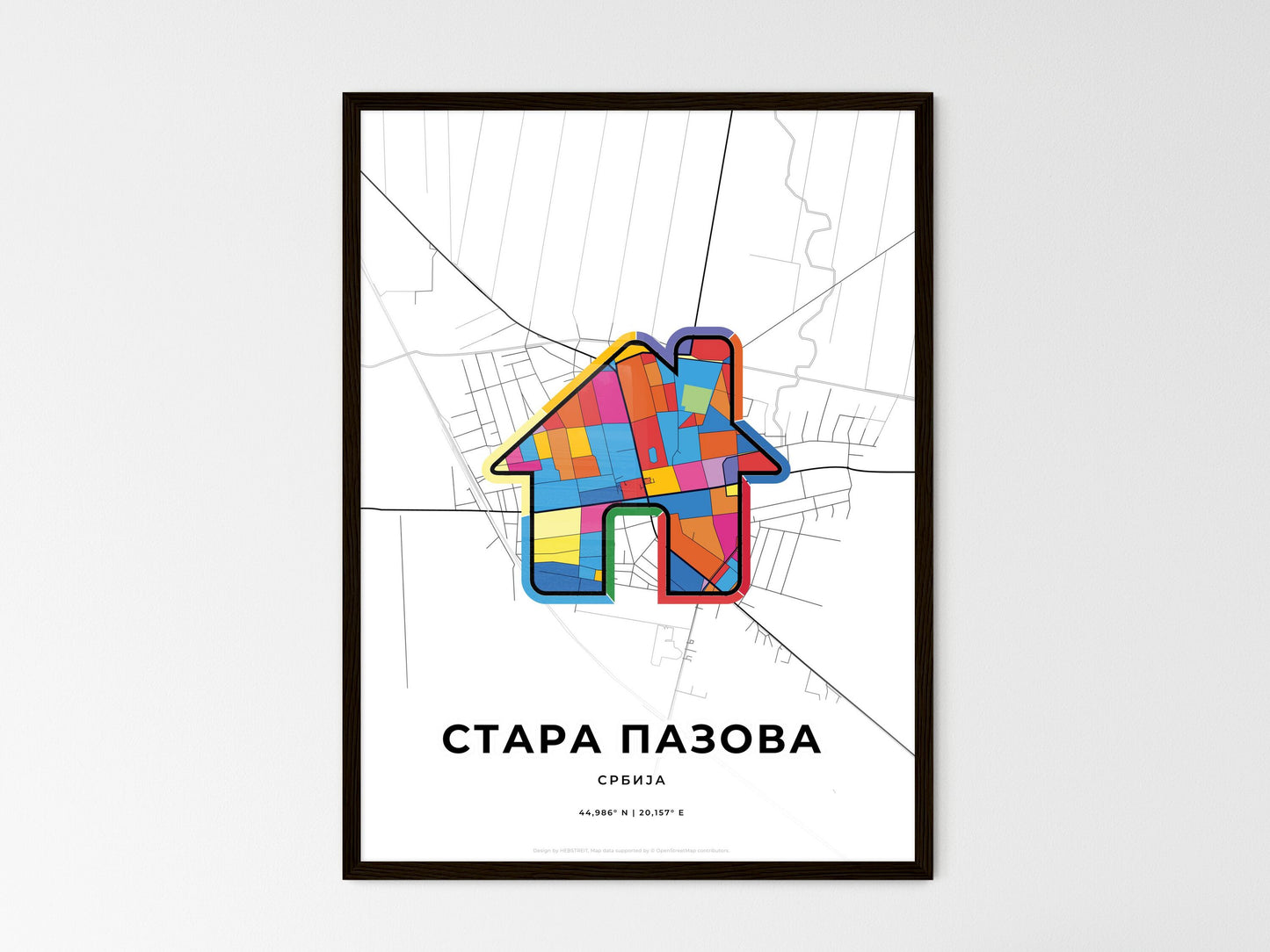 Stara Pazova Serbia wedding art map with home icon