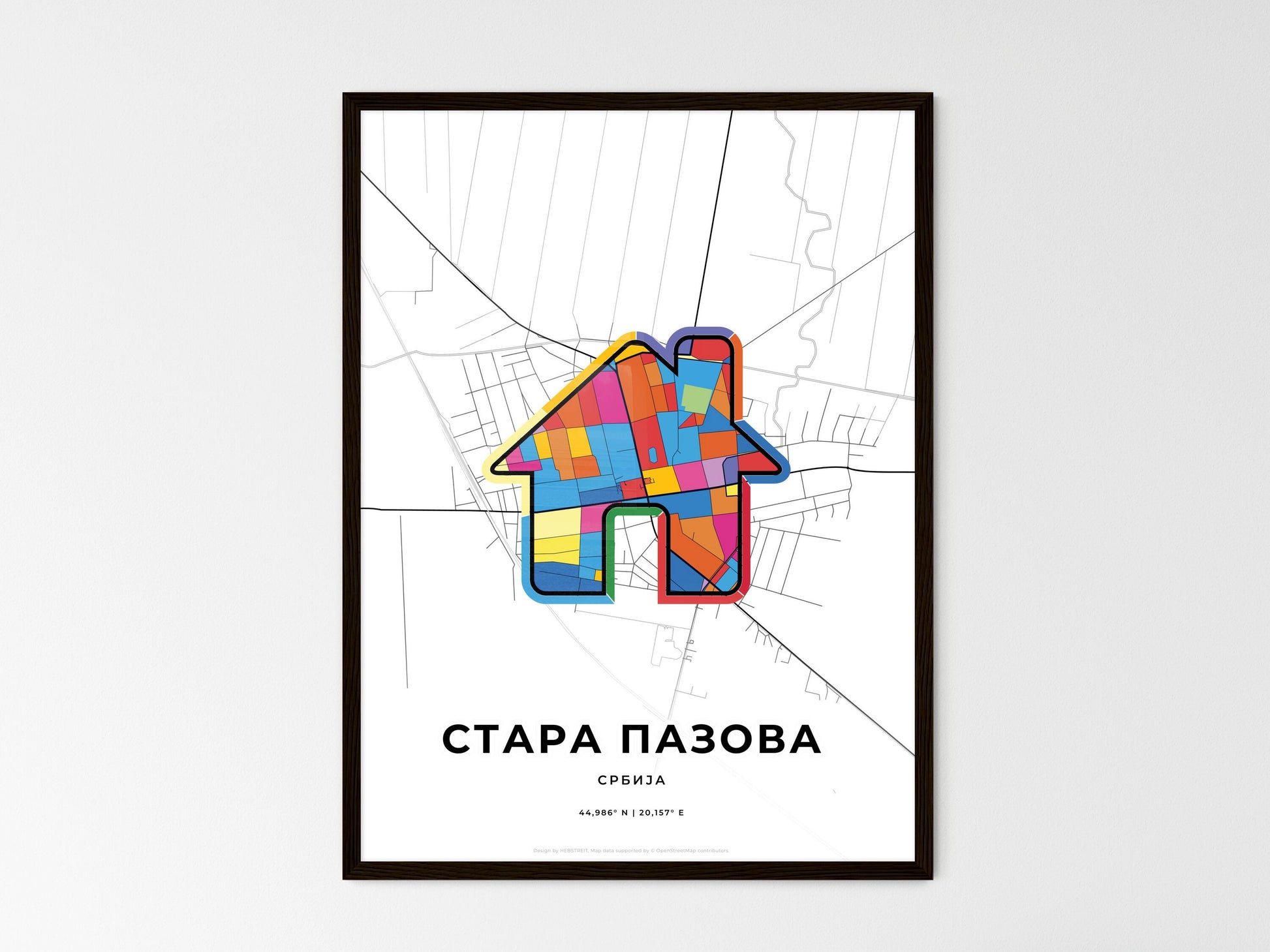 Stara Pazova Serbia wedding art map with home icon