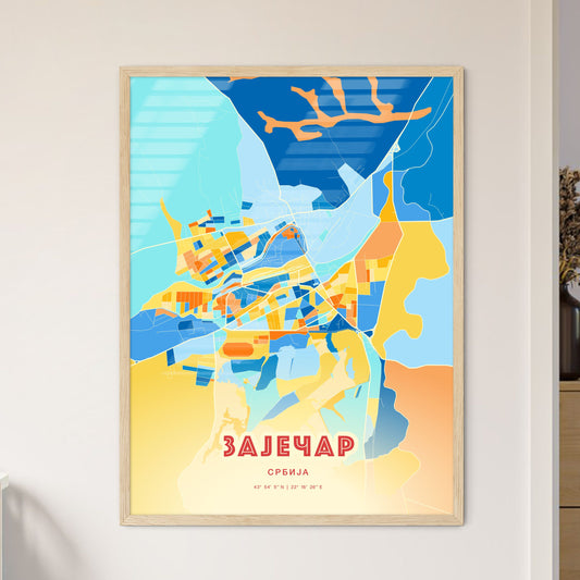 Colorful ZAJEČAR SERBIA Fine Art Map Blue Orange