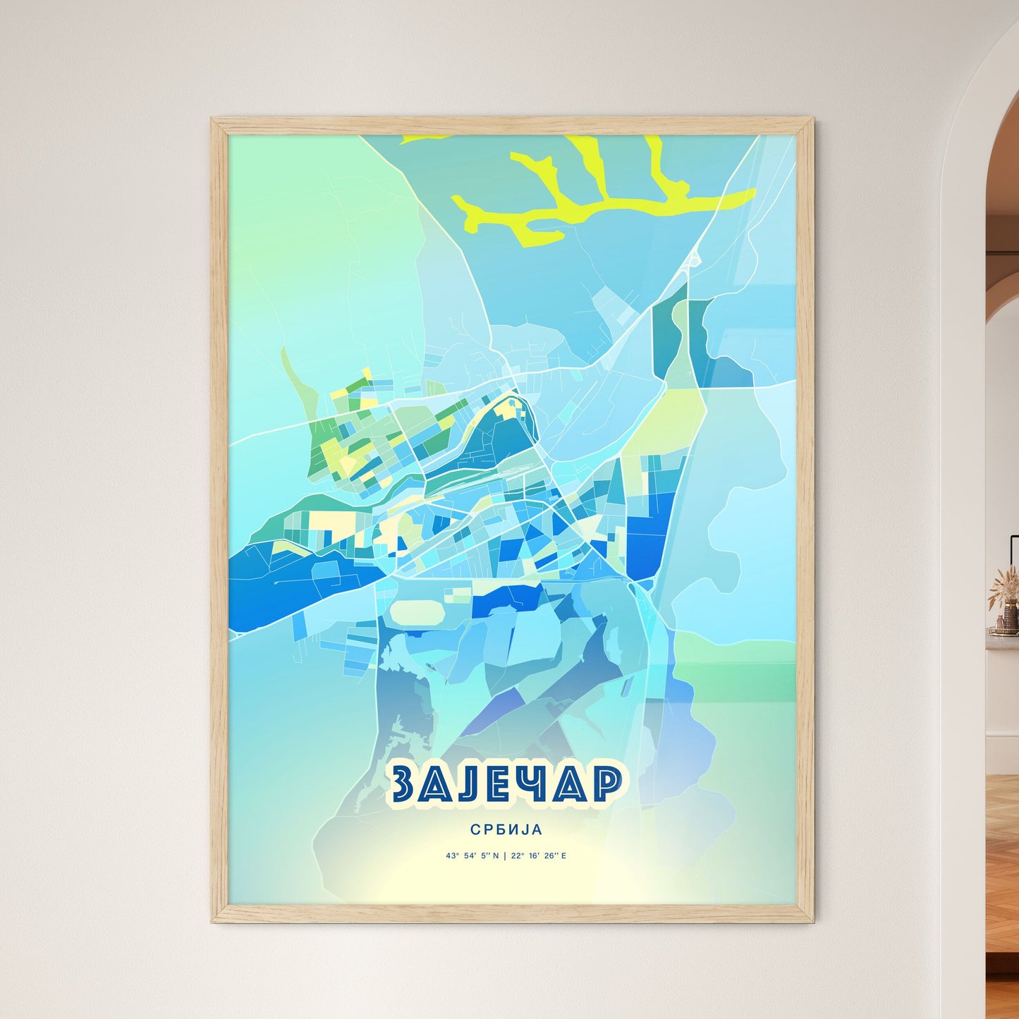 Colorful ZAJEČAR SERBIA Fine Art Map Cool Blue