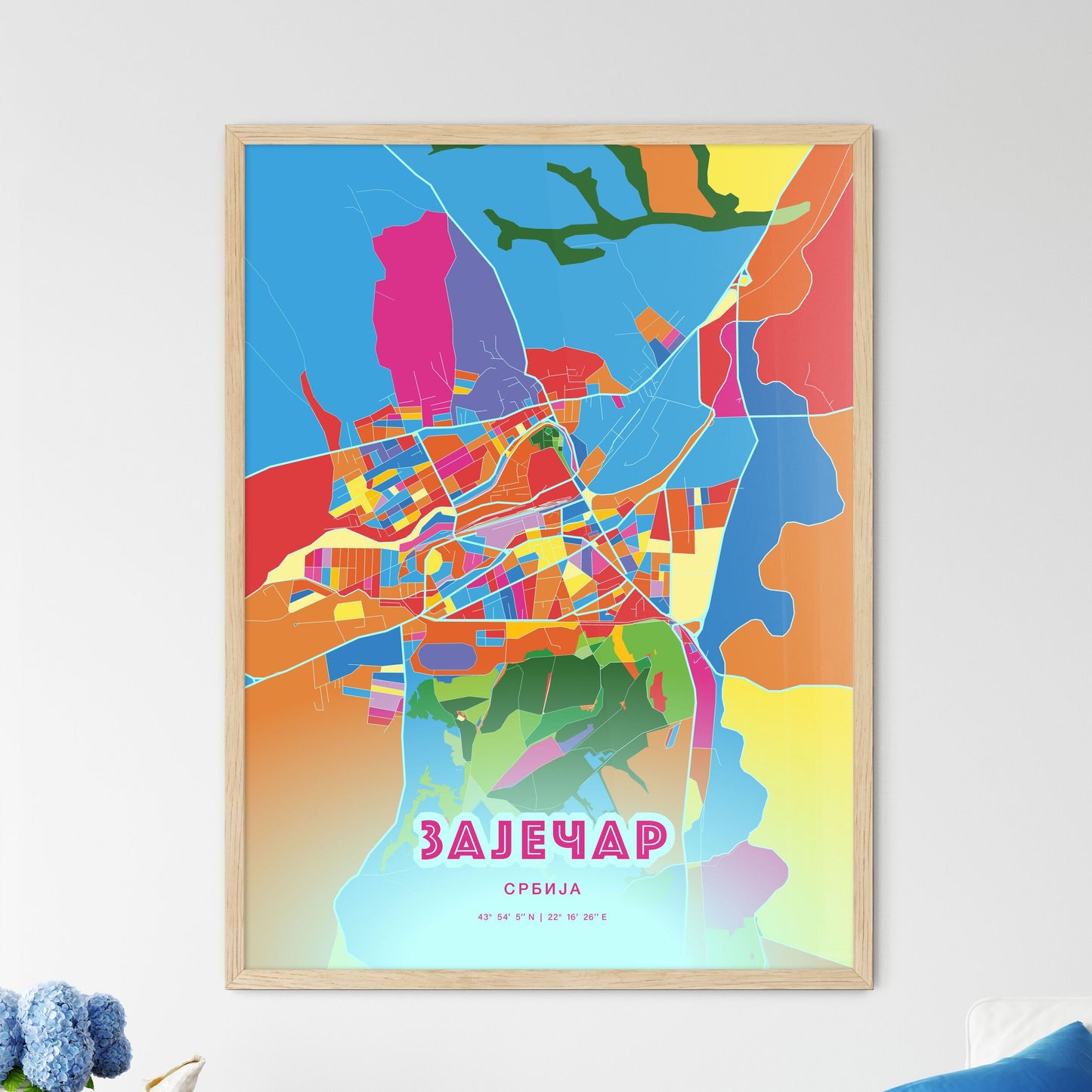 Colorful ZAJEČAR SERBIA Fine Art Map Crazy Colors
