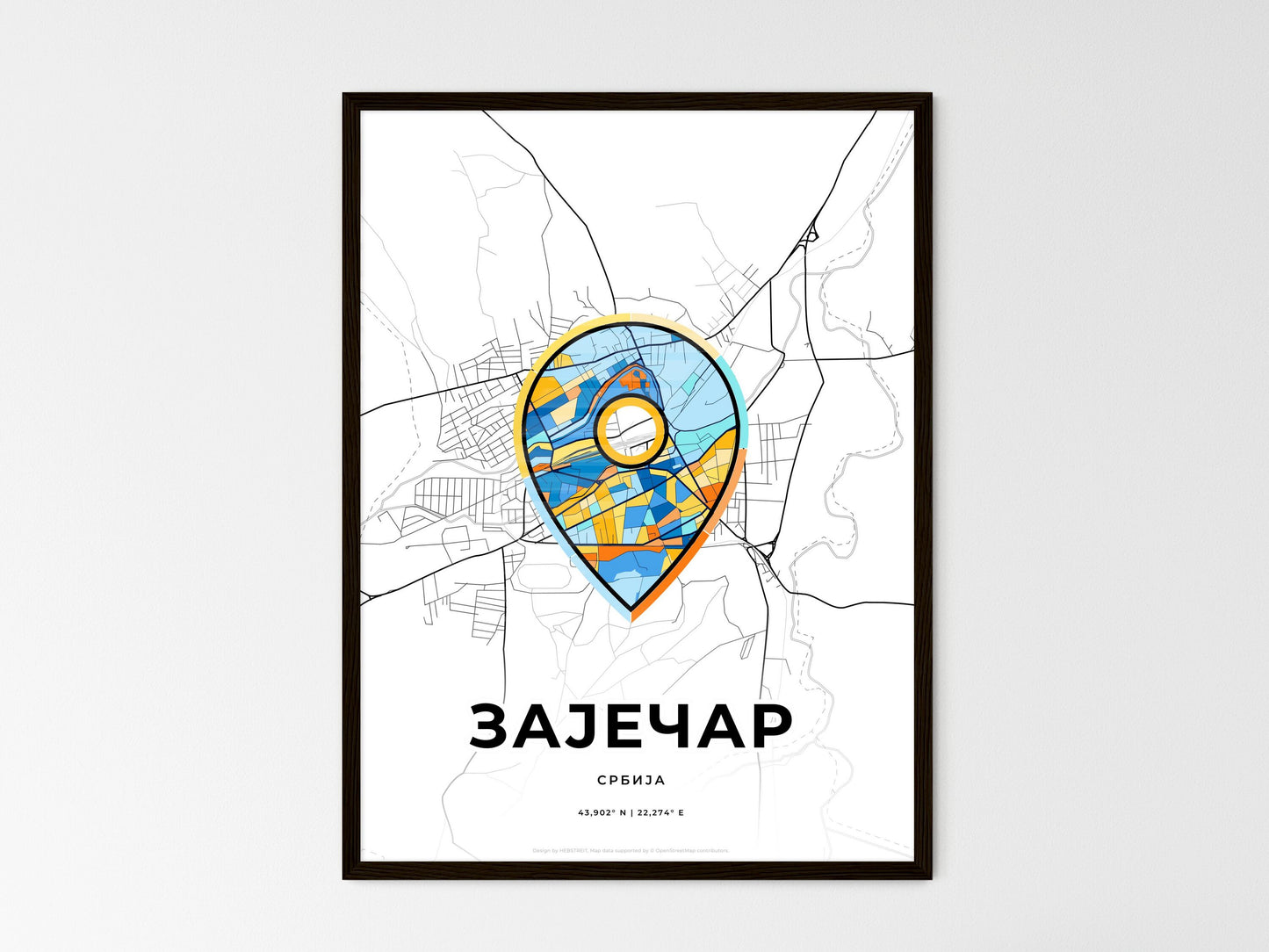 Zaječar Serbia wedding art map with pointer icon
