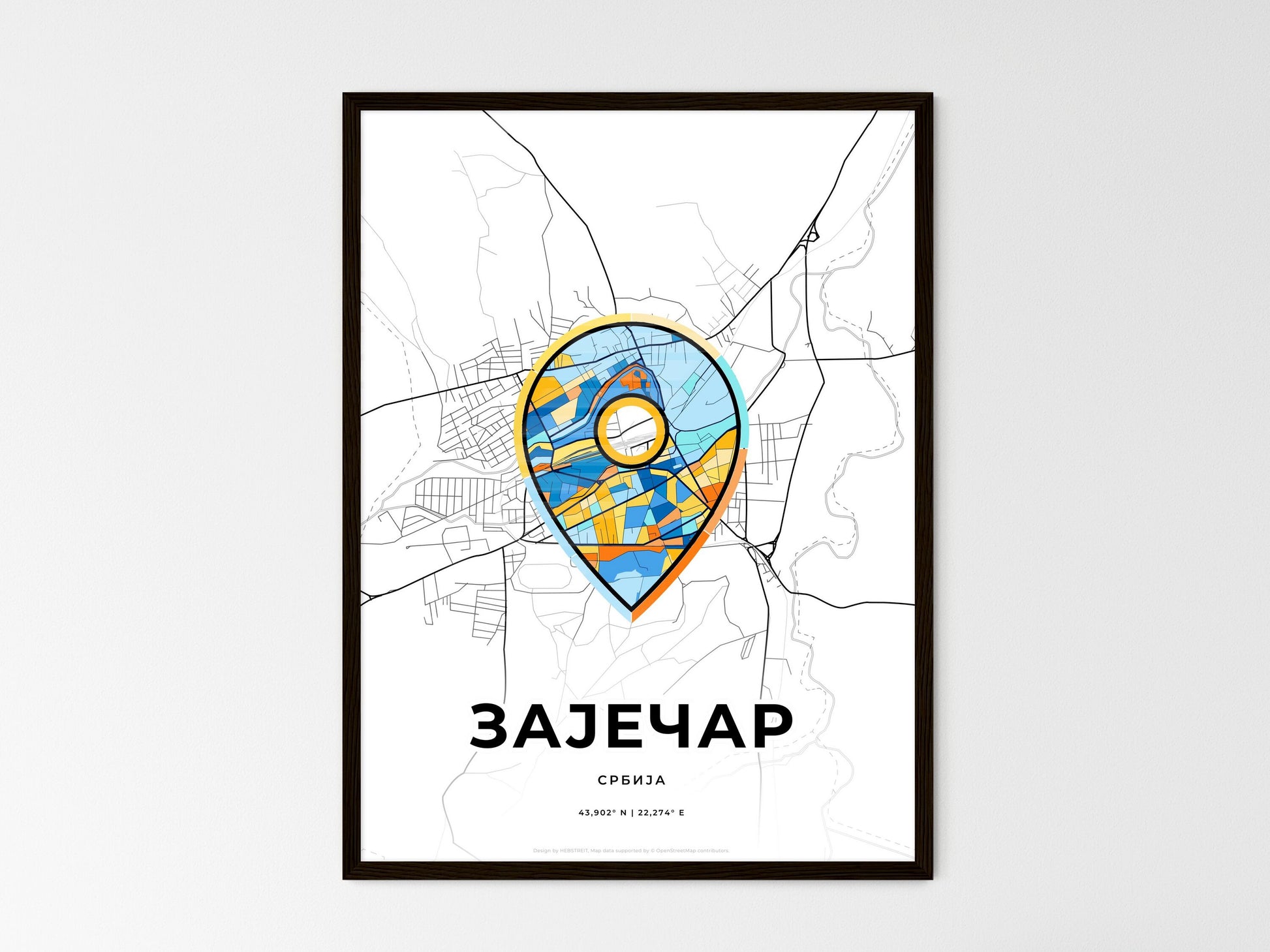 Zaječar Serbia wedding art map with pointer icon