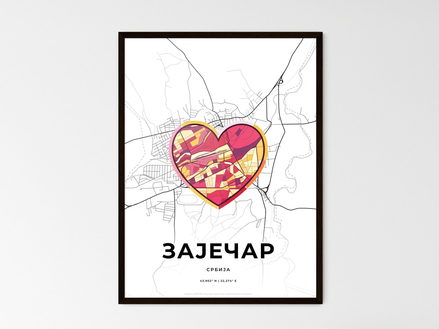 Zaječar Serbia wedding art map with heart icon
