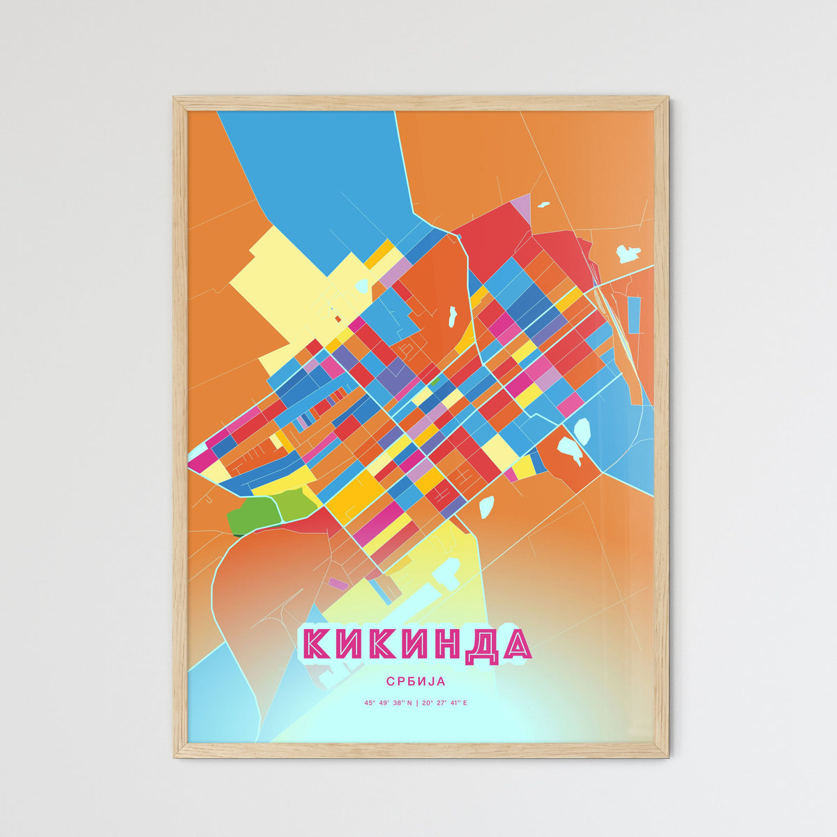 Colorful KIKINDA SERBIA Fine Art Map Crazy Colors