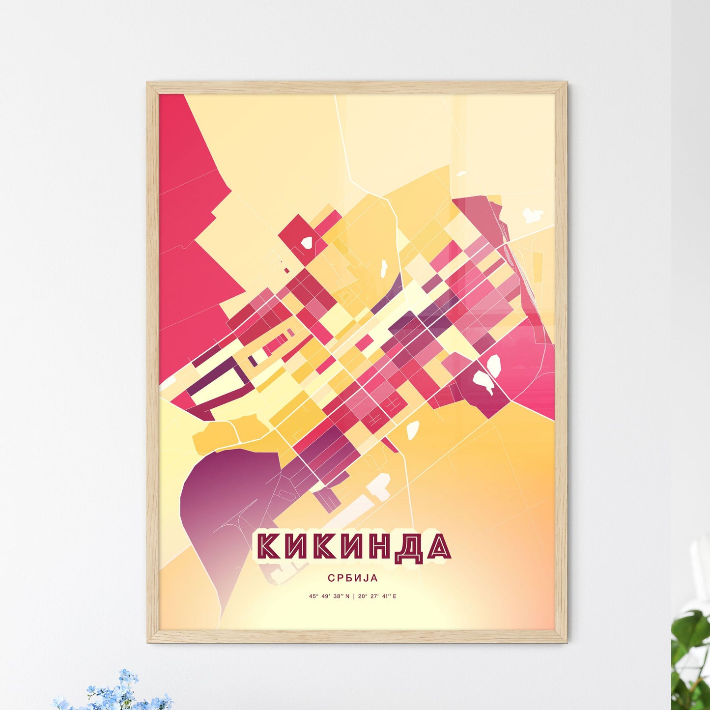 Colorful KIKINDA SERBIA Fine Art Map Hot Red