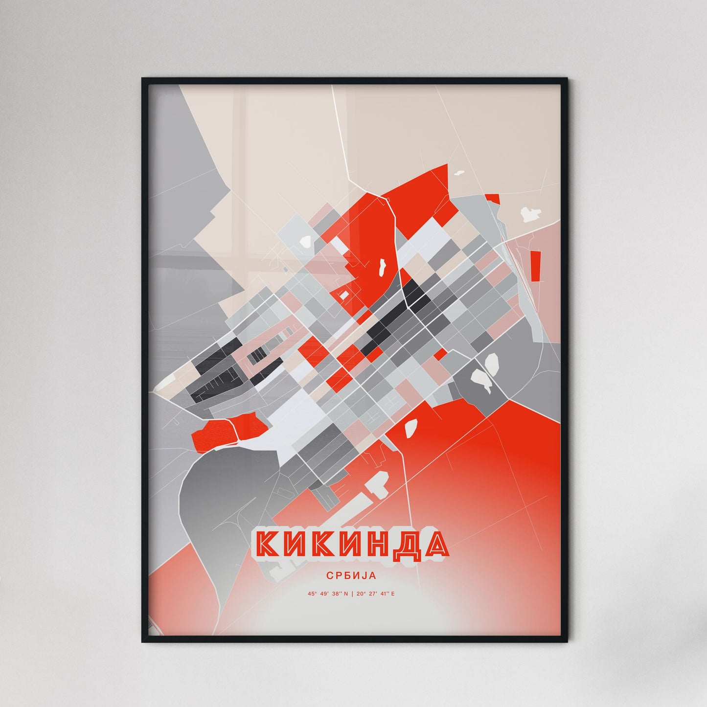 Colorful KIKINDA SERBIA Fine Art Map Modern