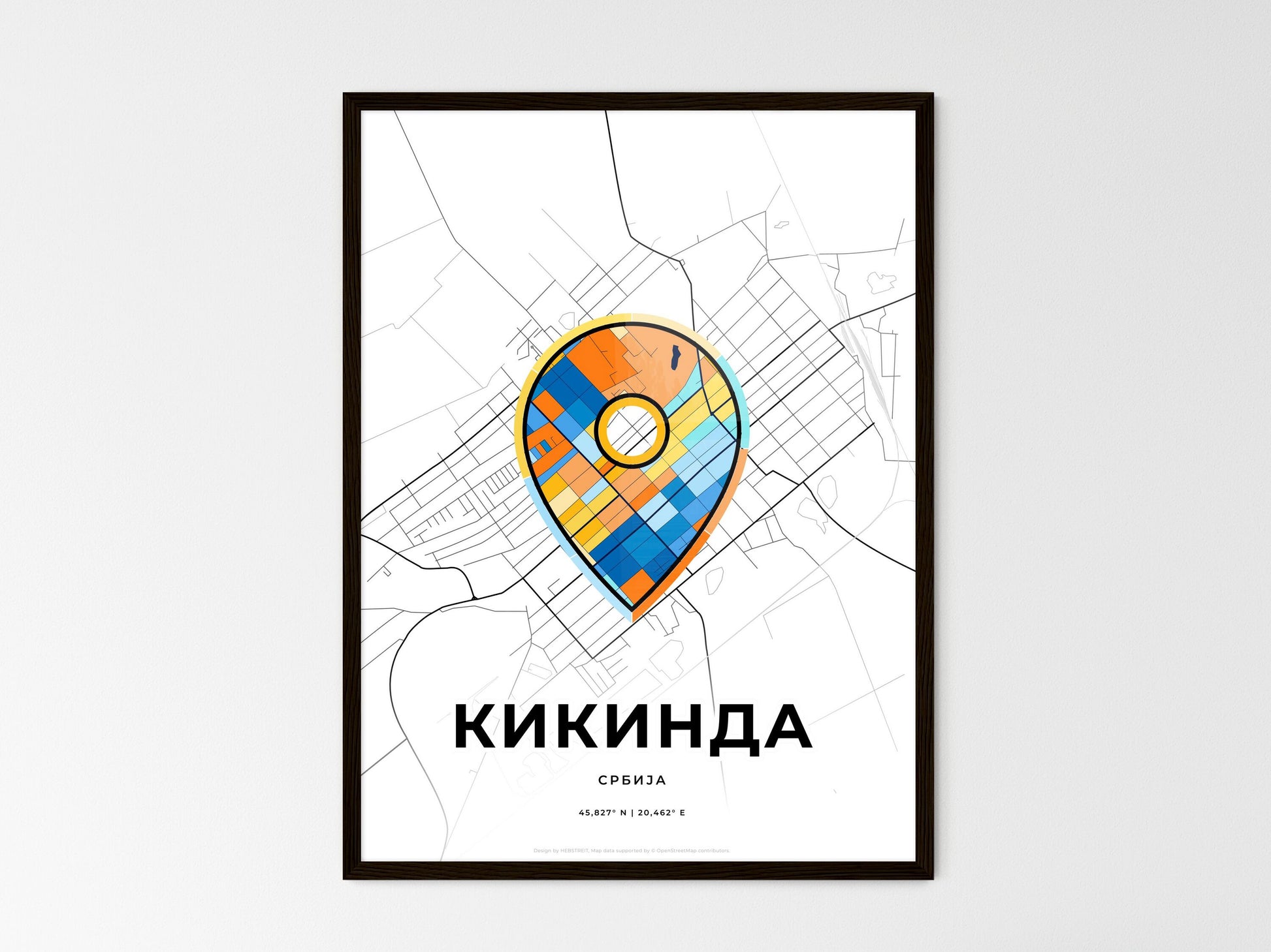 Kikinda Serbia wedding art map with pointer icon