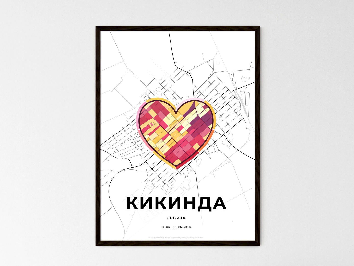 Kikinda Serbia wedding art map with heart icon