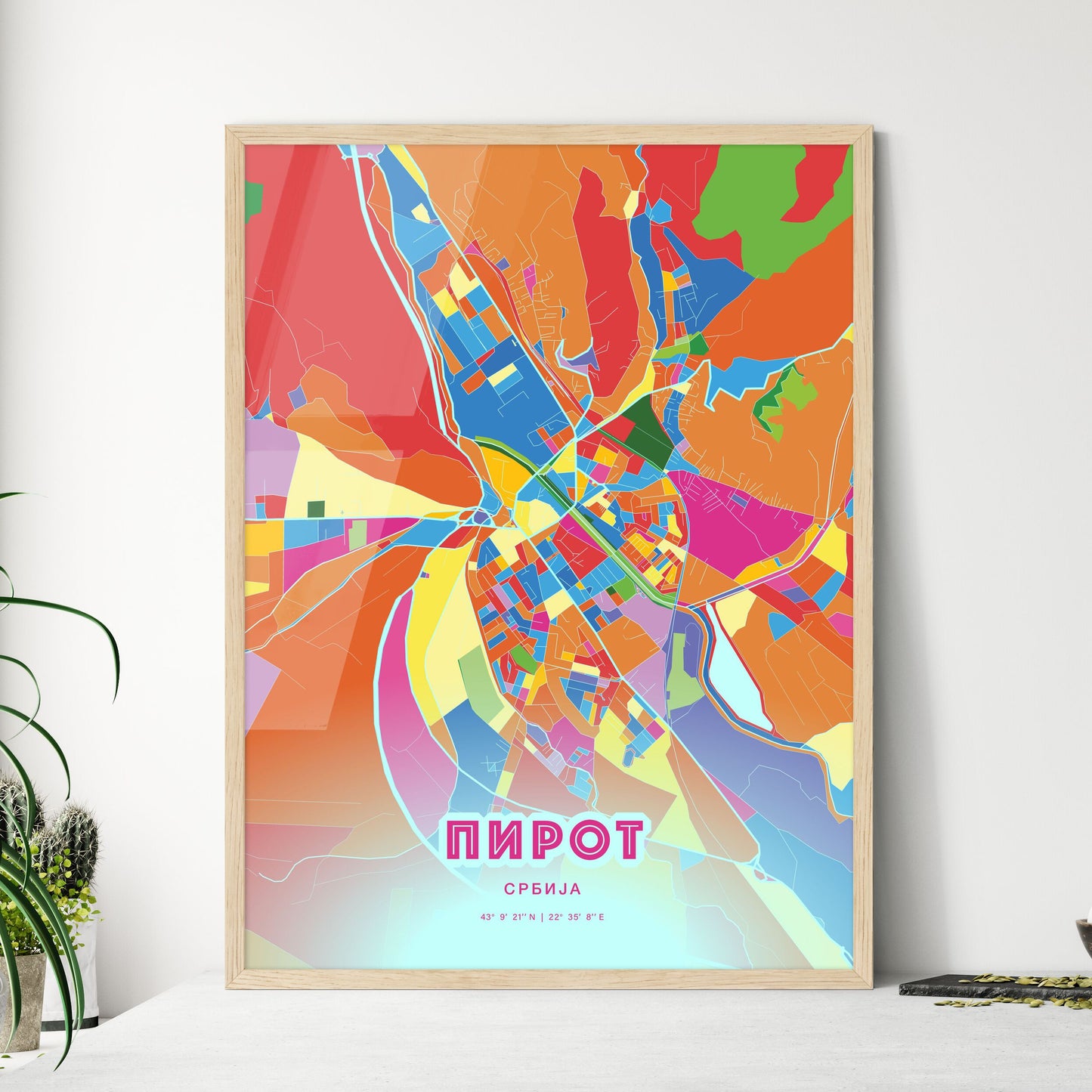Colorful PIROT SERBIA Fine Art Map Crazy Colors