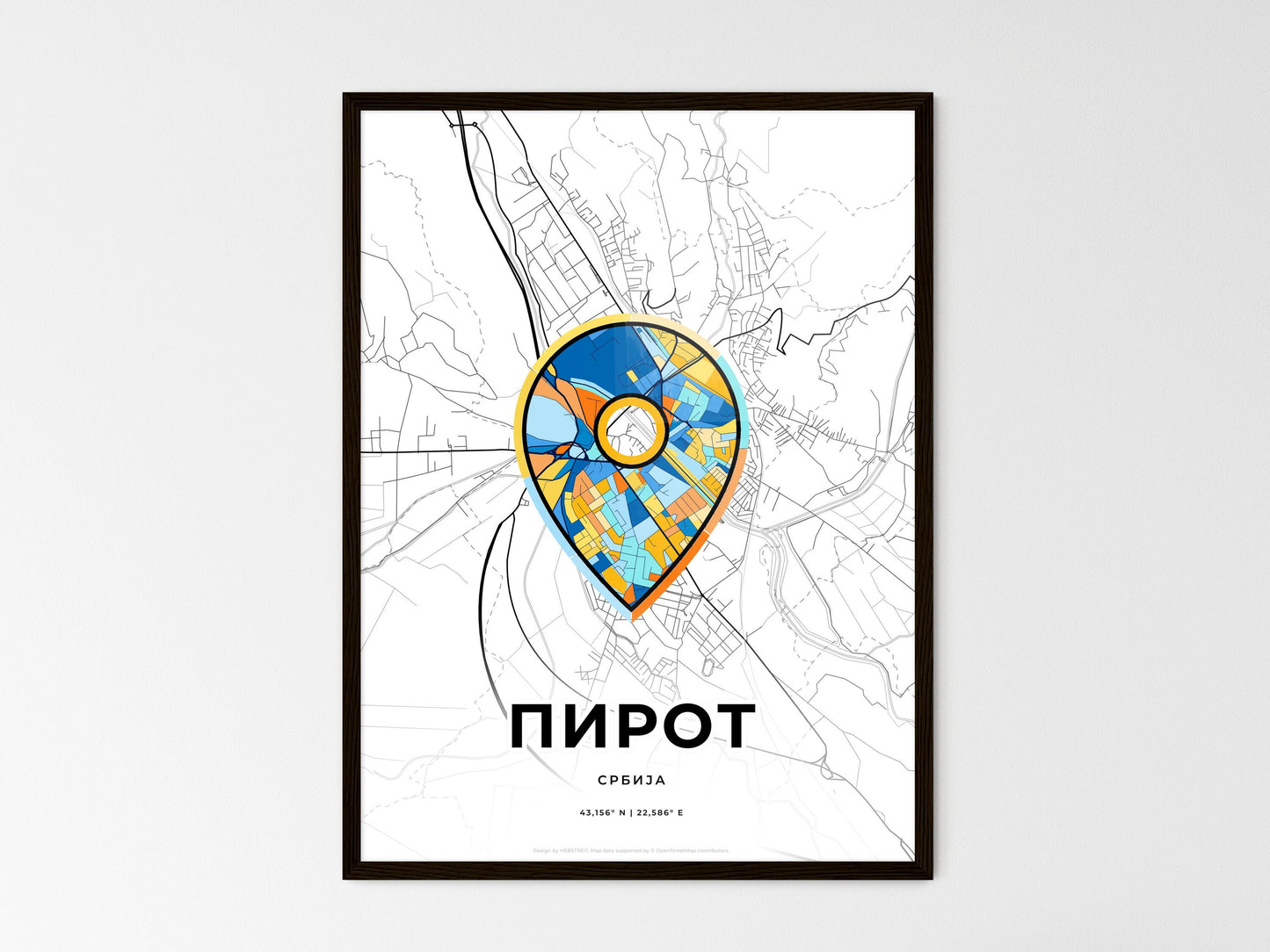 Pirot Serbia wedding art map with pointer icon