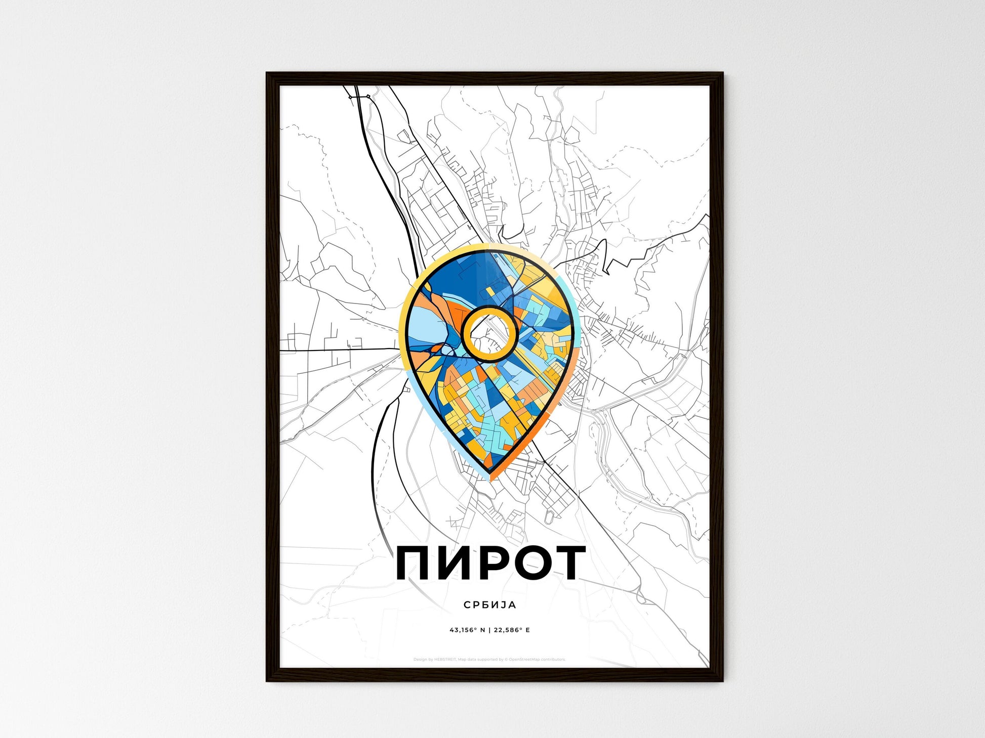 Pirot Serbia wedding art map with pointer icon