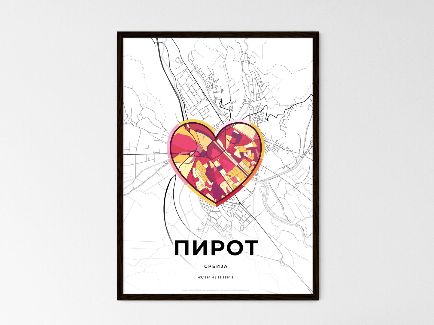 Pirot Serbia wedding art map with heart icon