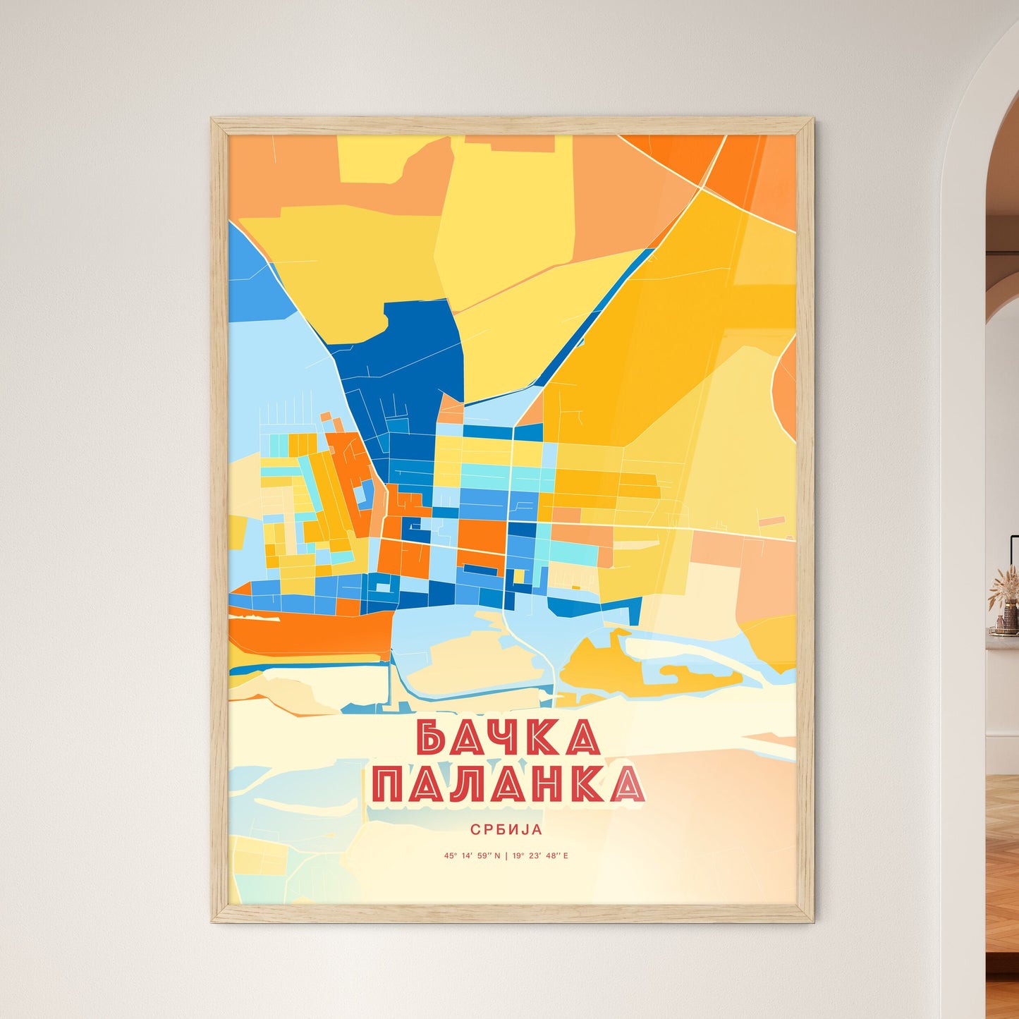 Colorful BAČKA PALANKA SERBIA Fine Art Map Blue Orange