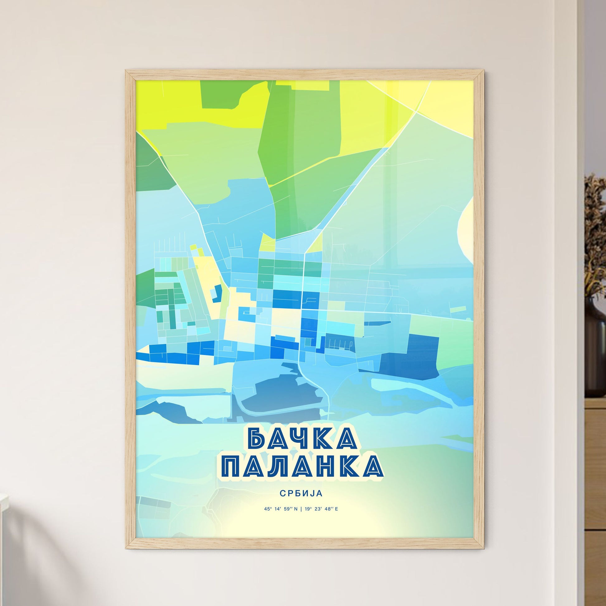 Colorful BAČKA PALANKA SERBIA Fine Art Map Cool Blue